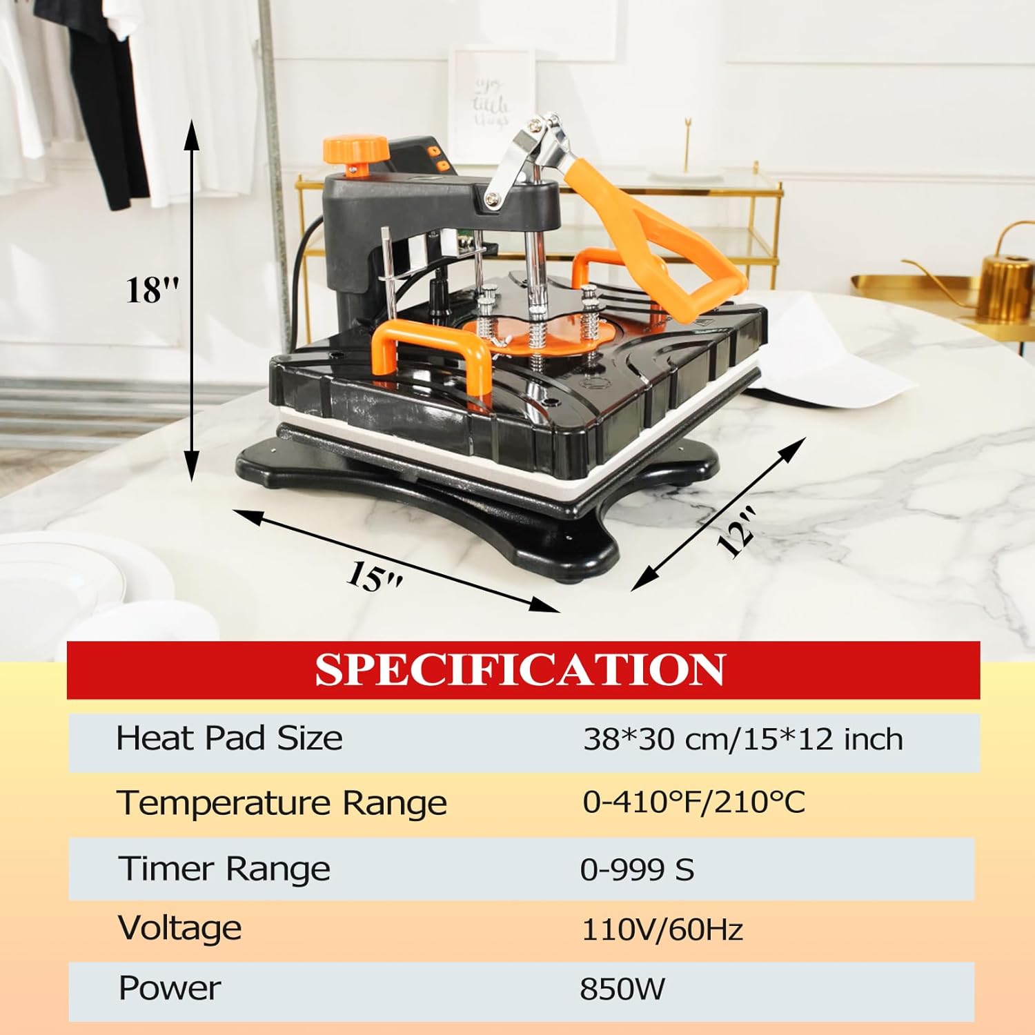 Máquina de prensa de calor para camisetas de 12 x 15, prensa de calor 8 en 1, máquina de sublimación de 850 W, prensa de calor de placa giratoria de