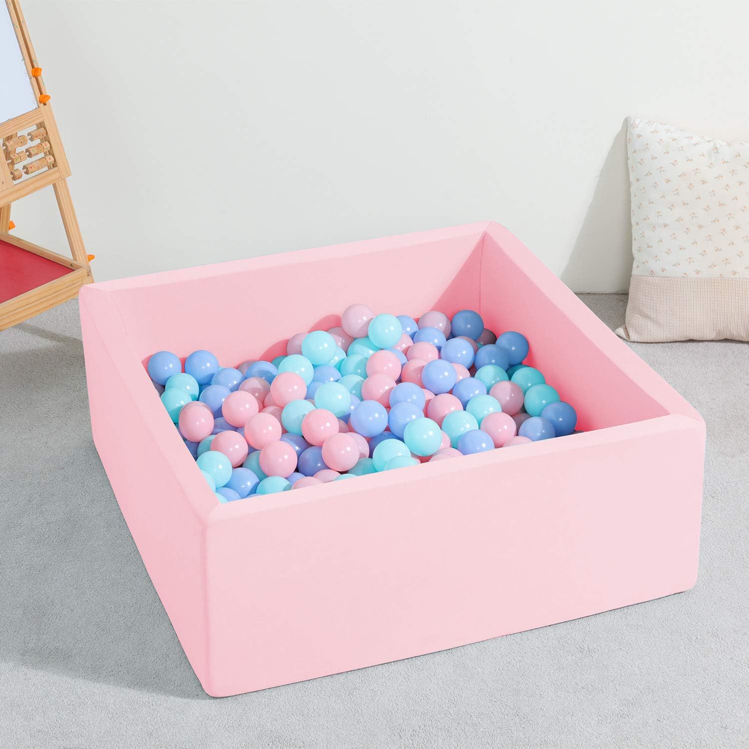 TRENDBOX Piscina de bolas para niños, de espuma viscoelástica, cuadrada, para niños pequeños, bebés, pelotas no incluidas, color rosa