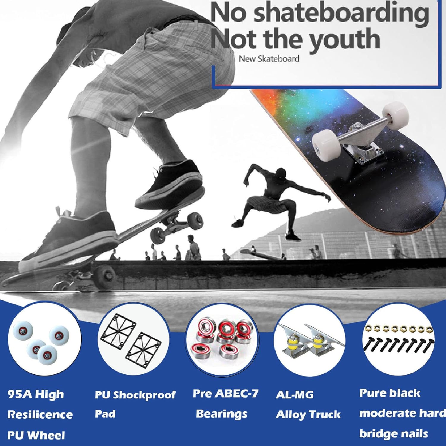 Anyfun Patinetas Pro completas para principiantes, niñas, niños, jóvenes, adolescentes, adultos, 31 x 8 pulgadas, patinetas de 7 capas de arce