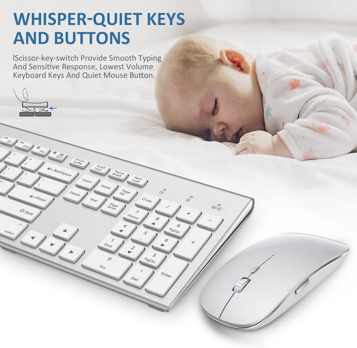 FEDARFOX – Combo de teclado y mouse inalámbricos, ergonómico de conmutación de sistema doble, delgado, compacto, de tamaño completo, teclado