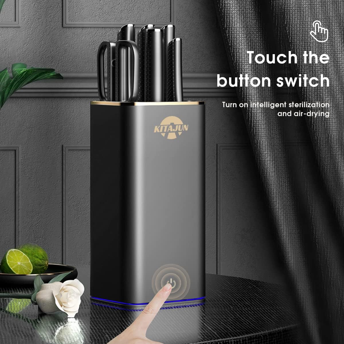 Juego de cuchillos de cocina inteligentes con bloque, 6 cuchillos de acero inoxidable con varilla de afilado integrada. Bloque de cuchillos