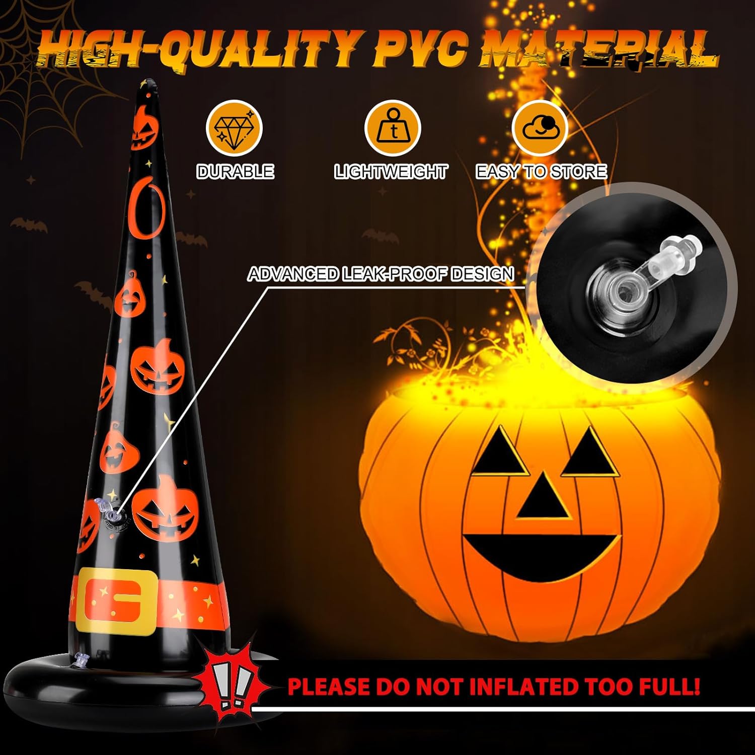 Narremcoy Halloween Inflatable Ring Toss Game with Score Sign – Premium Witch Hat Spiders Ring Toss Game for Halloween Indoor Outdoor Garden School