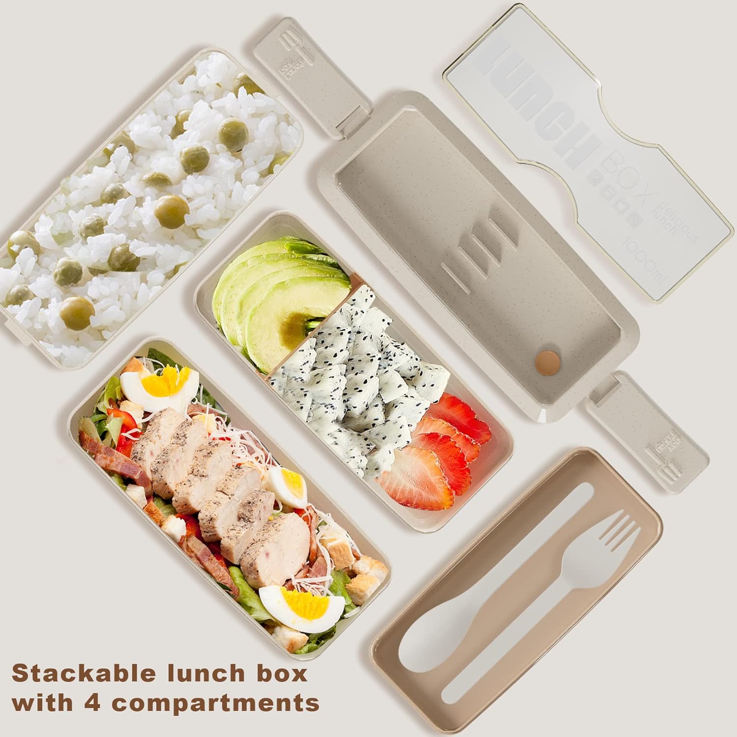 Lonchera Bento para adultos, 3 en 1, contenedores Bento con bolsa, popote de trigo, recipientes ecológicos para preparación de comidas, incluye