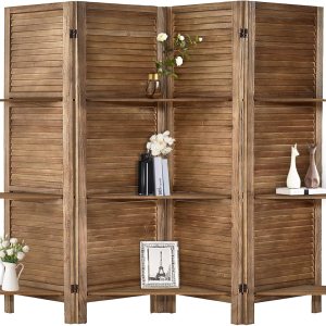 ROSE HOME FASHION Divisor de habitación de madera de 4 paneles de 5.6 pies, paneles de pantalla de privacidad plegables de madera, divisor de ROSE HOME FASHION Divisor de habitación de madera de 4 paneles de 5.6 pies, paneles de pantalla de privacidad plegables de madera, divisor de