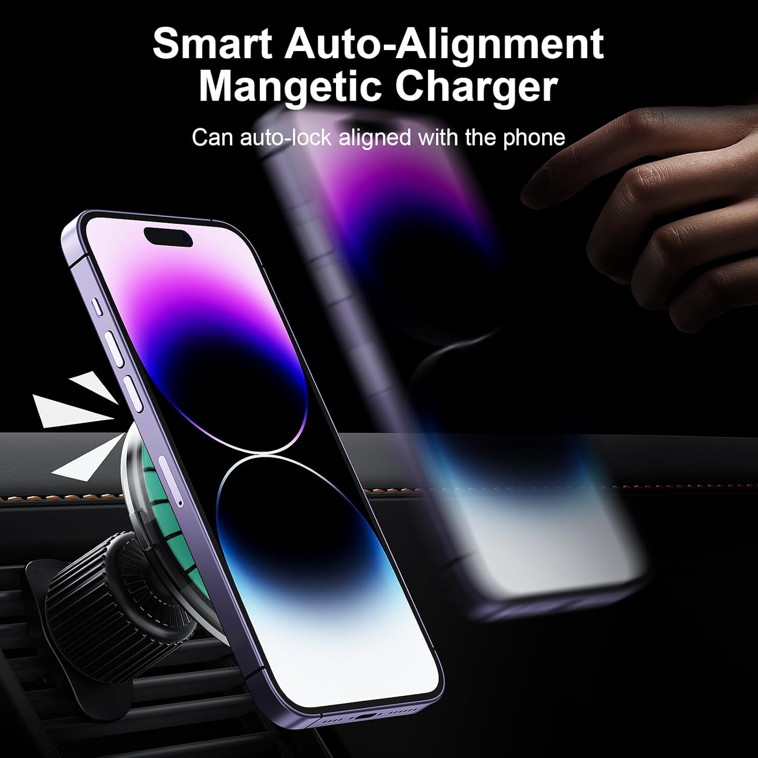 NBT – Soporte magnético inalámbrico para cargador de automóvil, anillo de luz LED de 15 W, carga rápida, alineación automática, soporte de teléfono