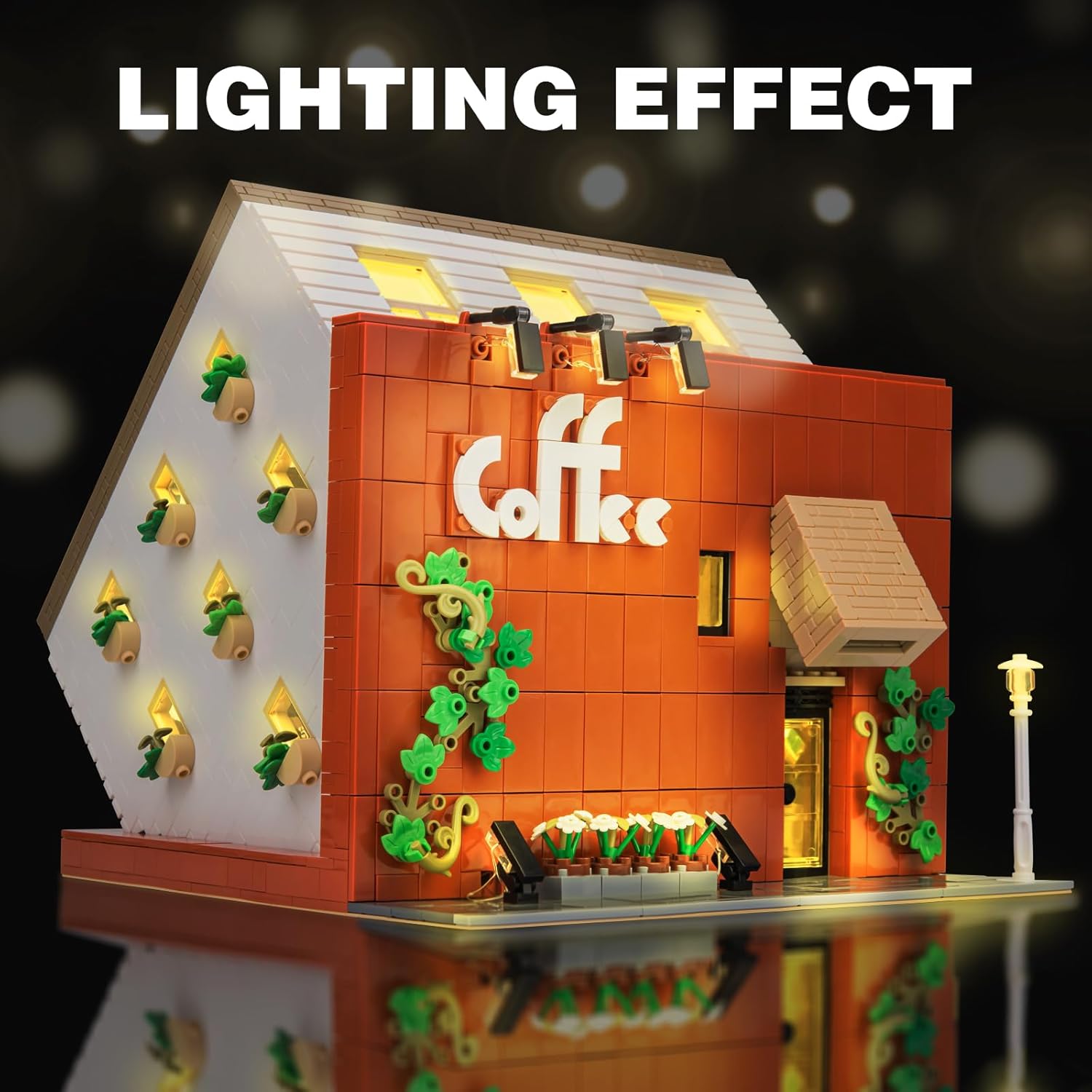 Juego de construcción de cafetería con luz LED, colección de bloques de construcción de casa moderna de calle, kit de modelo de juguete, juego