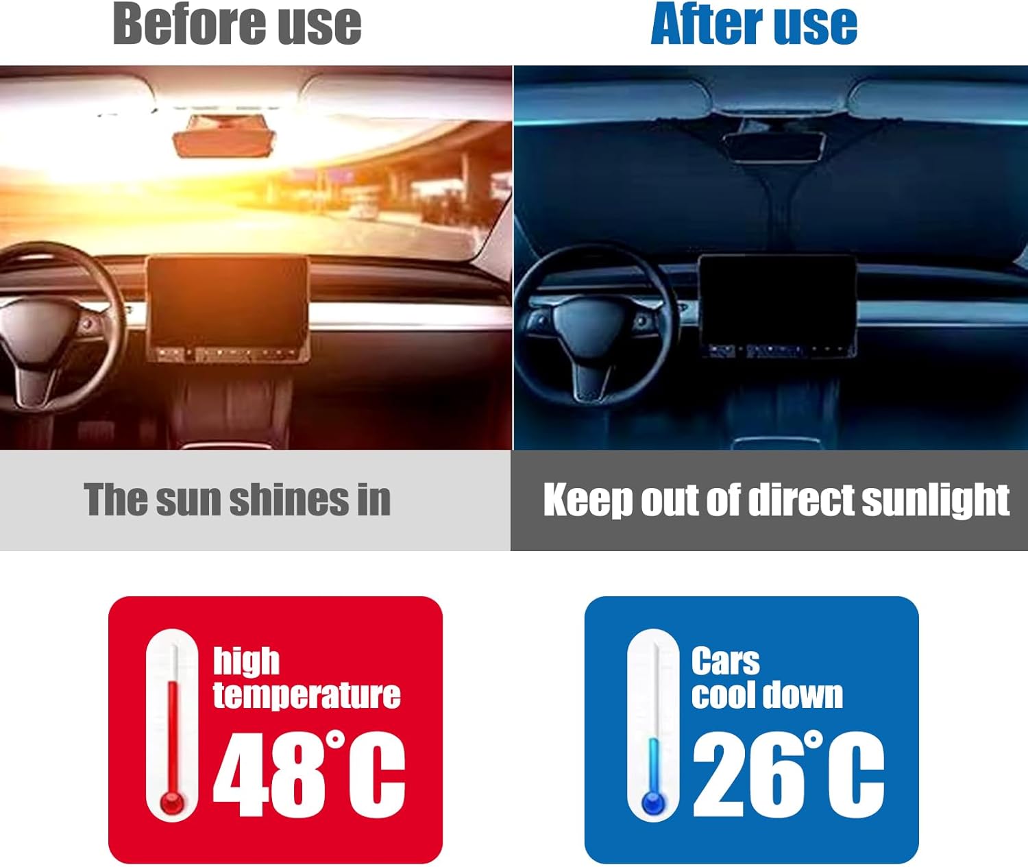 1 parasol para parabrisas de automóvil, 55.1 x 27.5 pulgadas, plegable de 0 pulgadas, cubierta aislante transmisora de luz, protección contra el