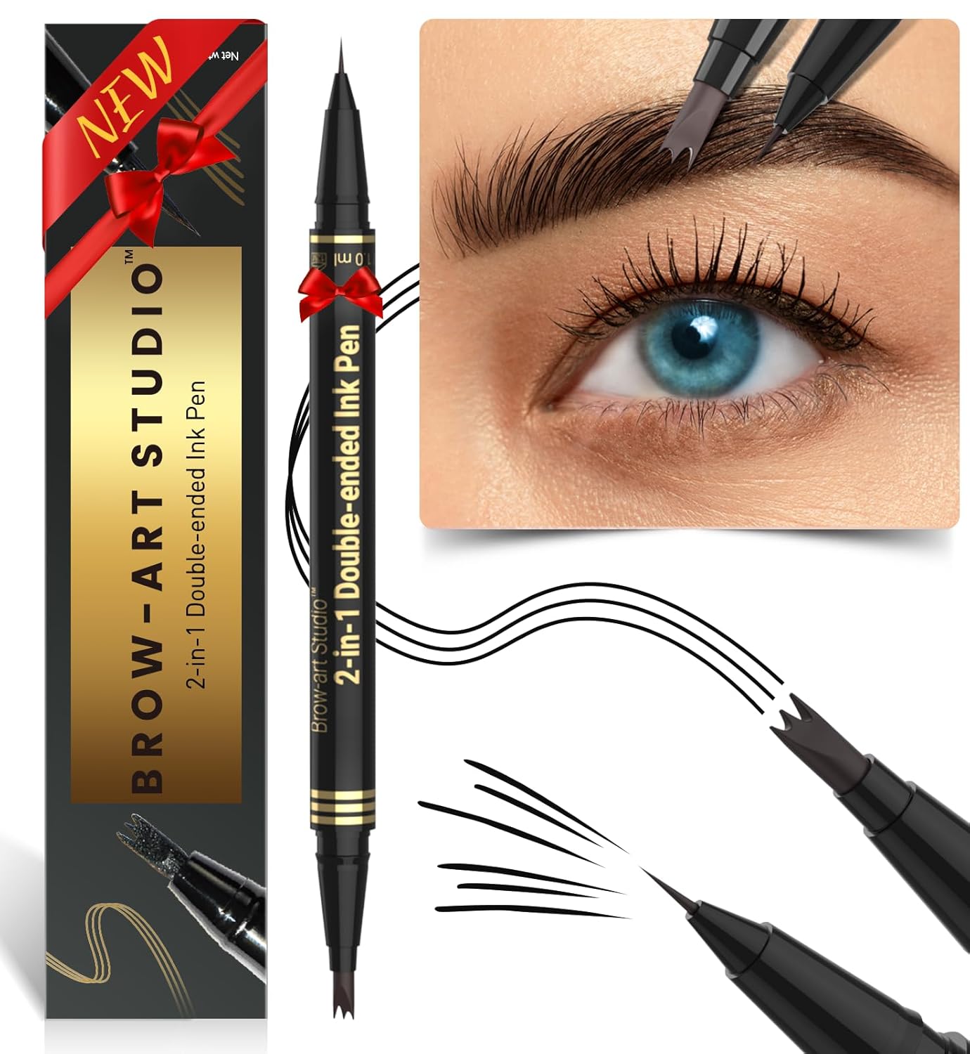 iMethod Microblading – Lápiz de cejas 2 en 1 de doble punta con aplicador de punta micro de 3 puntas y punta de pincel precisa que crea cejas de