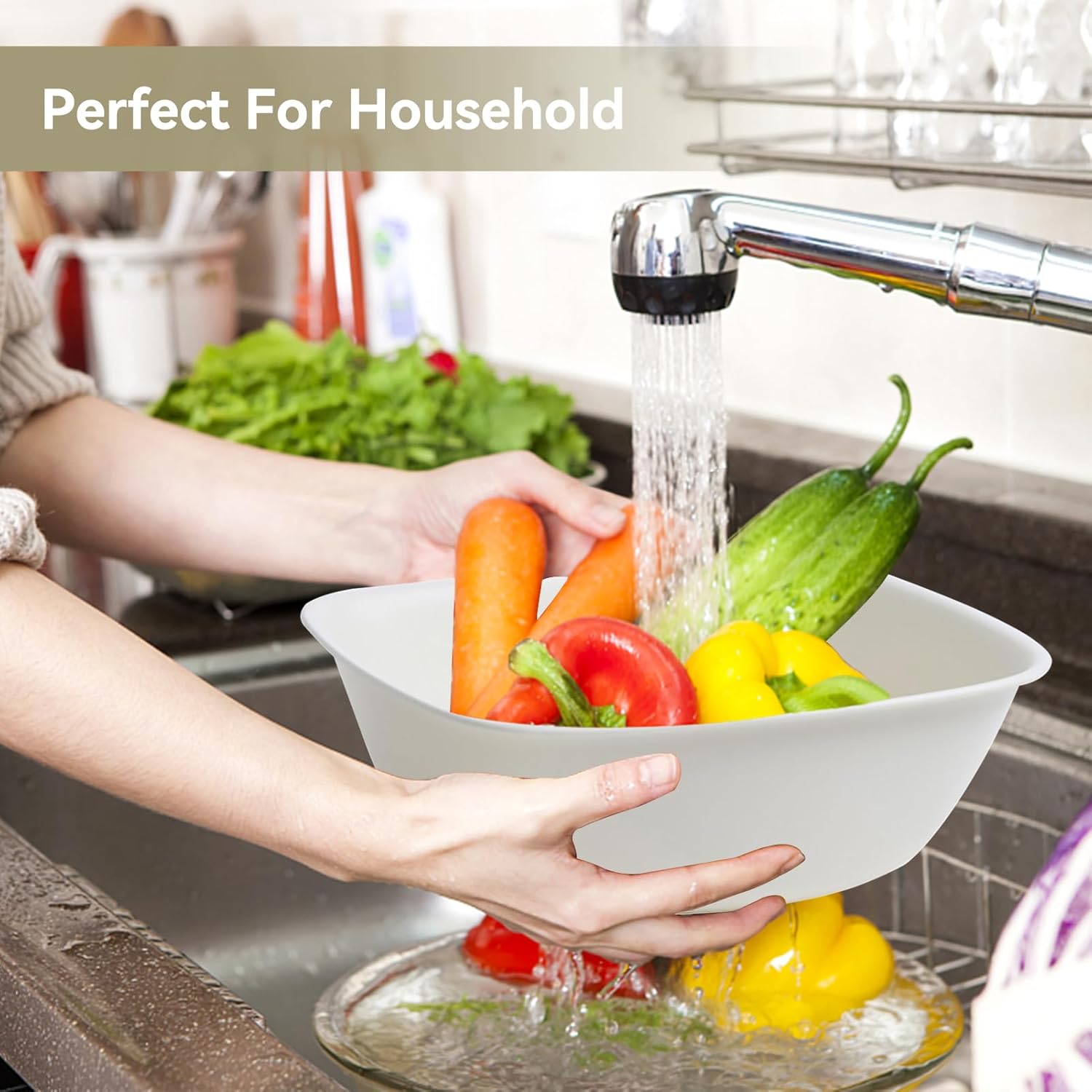 Lavabo portátil para lavar, lavabo multiusos de plástico, bandeja apilable de frutas y verduras para limpieza (S, blanco)