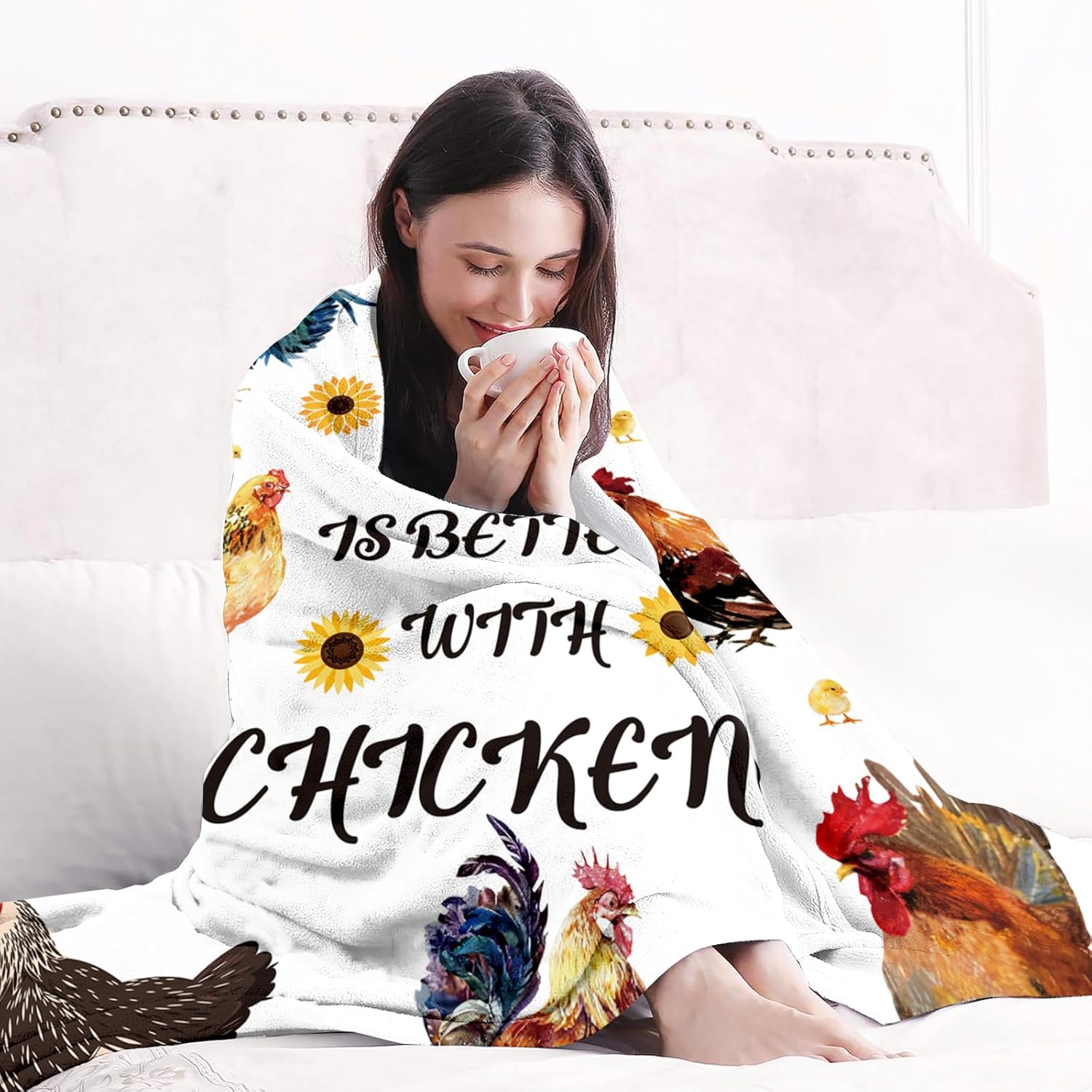 Life is Better with – Manta de girasol de pollo, regalo para niñas, mujeres, hombres y adultos, manta para graduación de cumpleaños, manta de