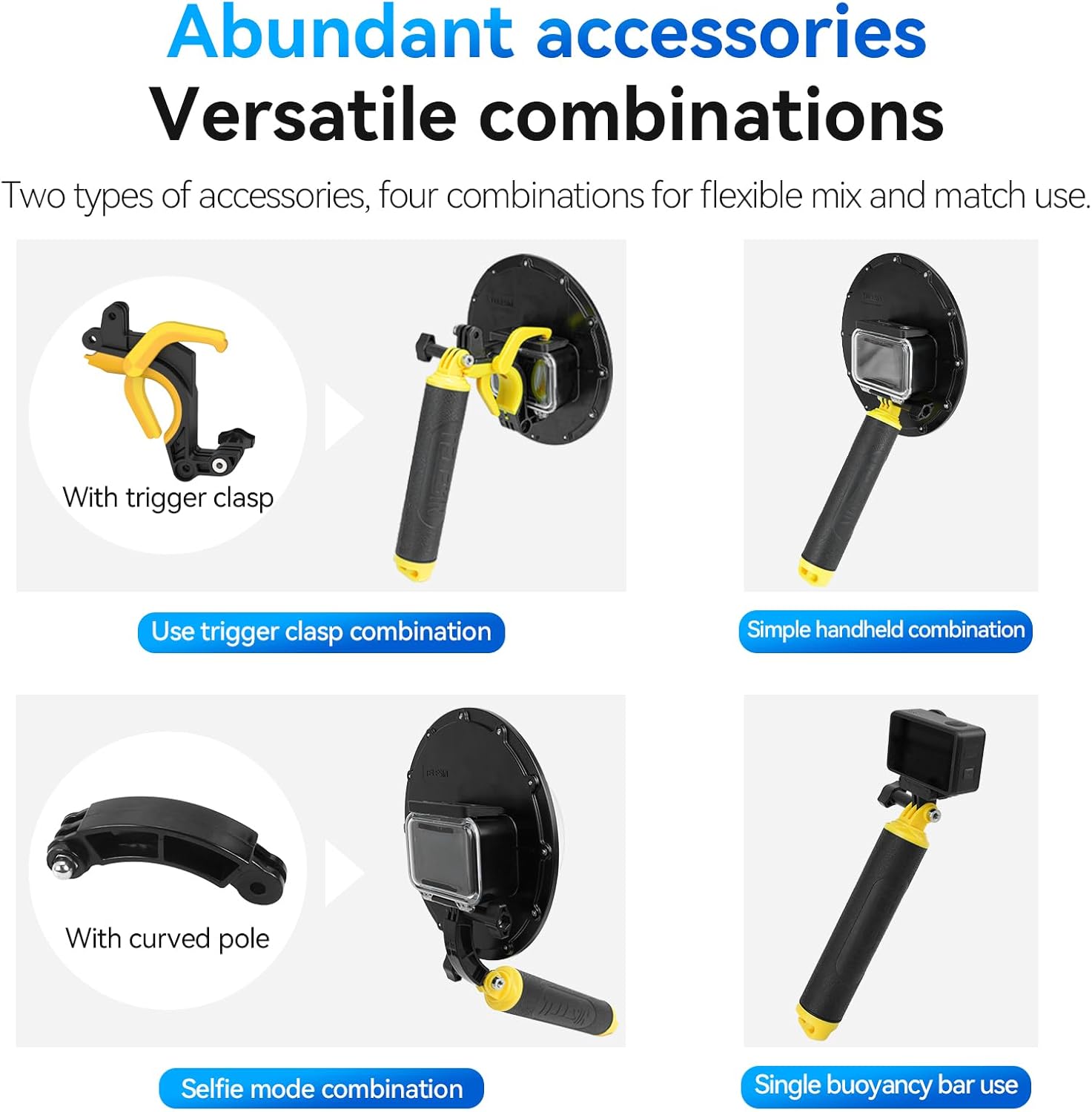 Puerto de cúpula impermeable para DJI Action 3 4, carcasa subacuática con asa flotante, correa de muñeca, accesorios de buceo y snorkel