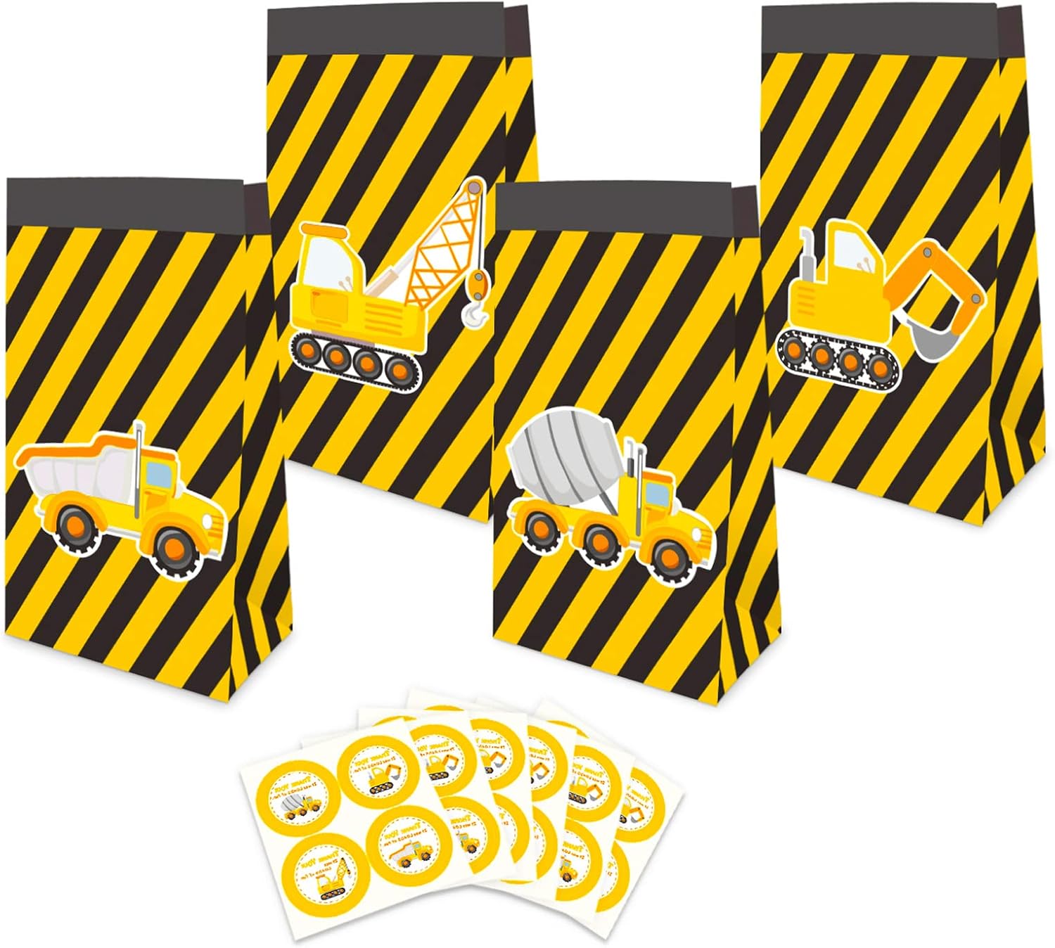 Paquete de 24 bolsas de fiesta de construcción con calcomanías de agradecimiento, suministros de fiesta temática de construcción, bolsas de regalo