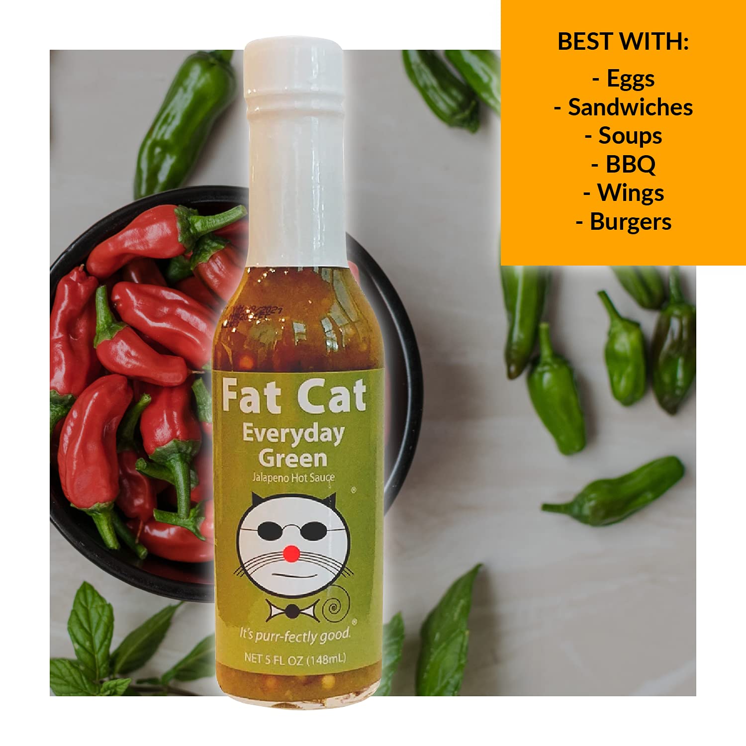 Fat Cat Gourmet – Salsa picante de pimienta verde jalapeño para uso diario  Todo natural  Sabrosa, fresca y versátil  Mejora los alimentos