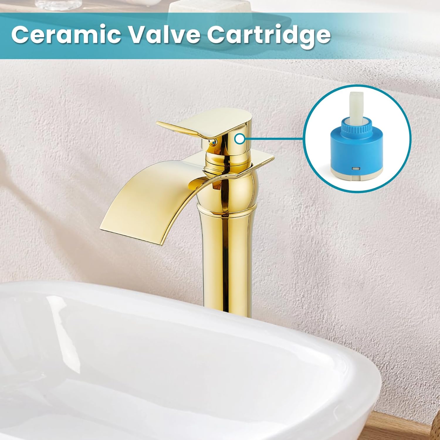 gotonovo Grifo de fregadero de cascada para fregadero de 1 agujero, grifo alto de lavabo de baño de una sola manija, grifo de baño de cascada de