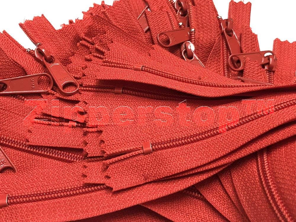 Zipperstop – Fashion Trends YKK #4.5 Bolso de mano con cremallera larga, cordón blanco, bolsa cilíndrica de vinilo (9 pulgadas, 10 cremalleras, rojo