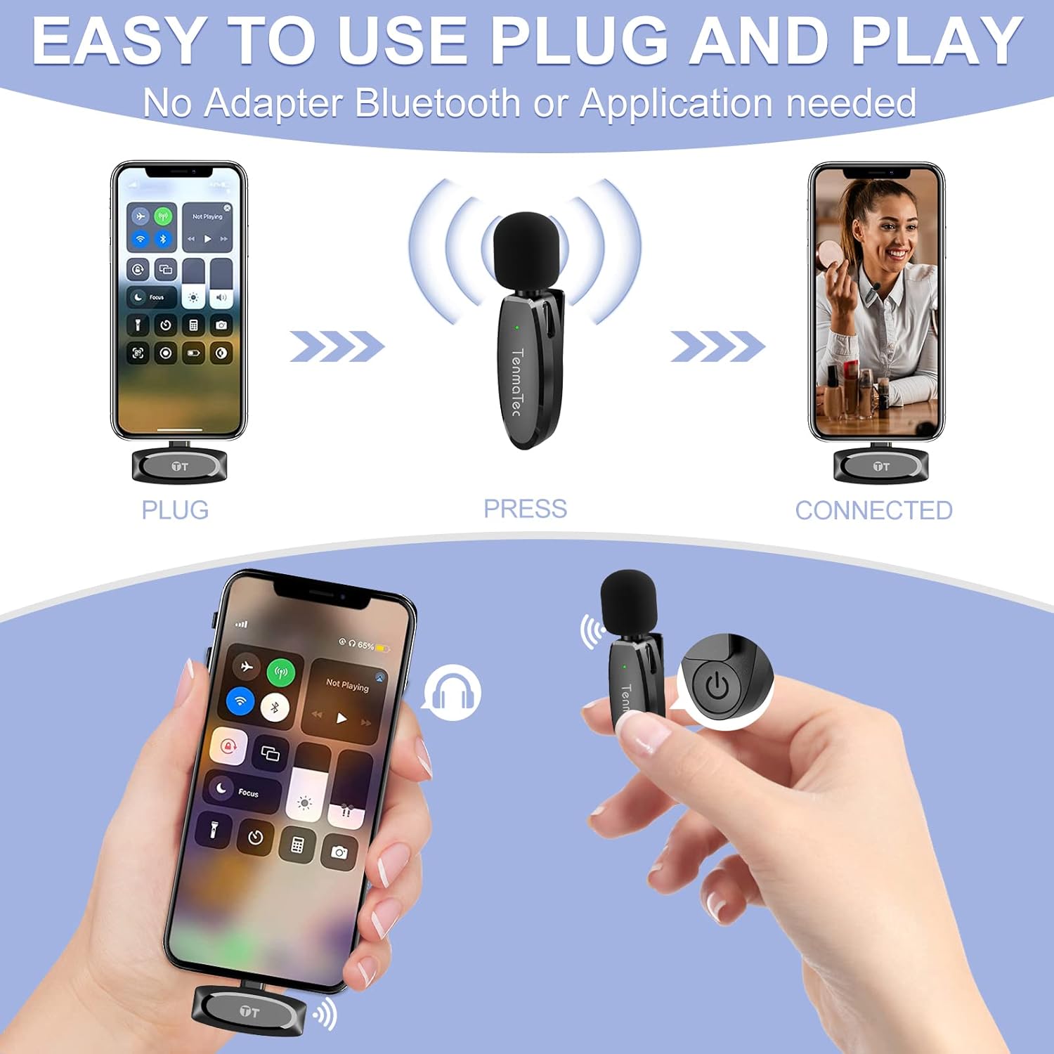 Micrófono de solapa inalámbrico para grabación de video de iPhone, micrófono con clip, mini micrófono de solapa para entrevistas de iPhone, podcast,