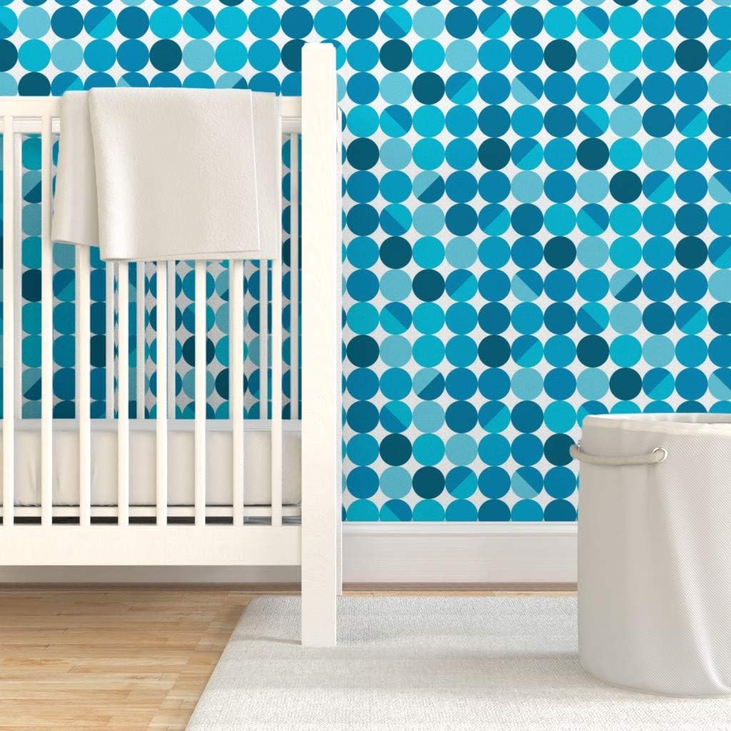 Spoonflower Peel & Stick Wallpaper Swatch – Blue Moon White Retro Circles Midcentury Modern Cool Lampshade Custom Removable Wallpaper