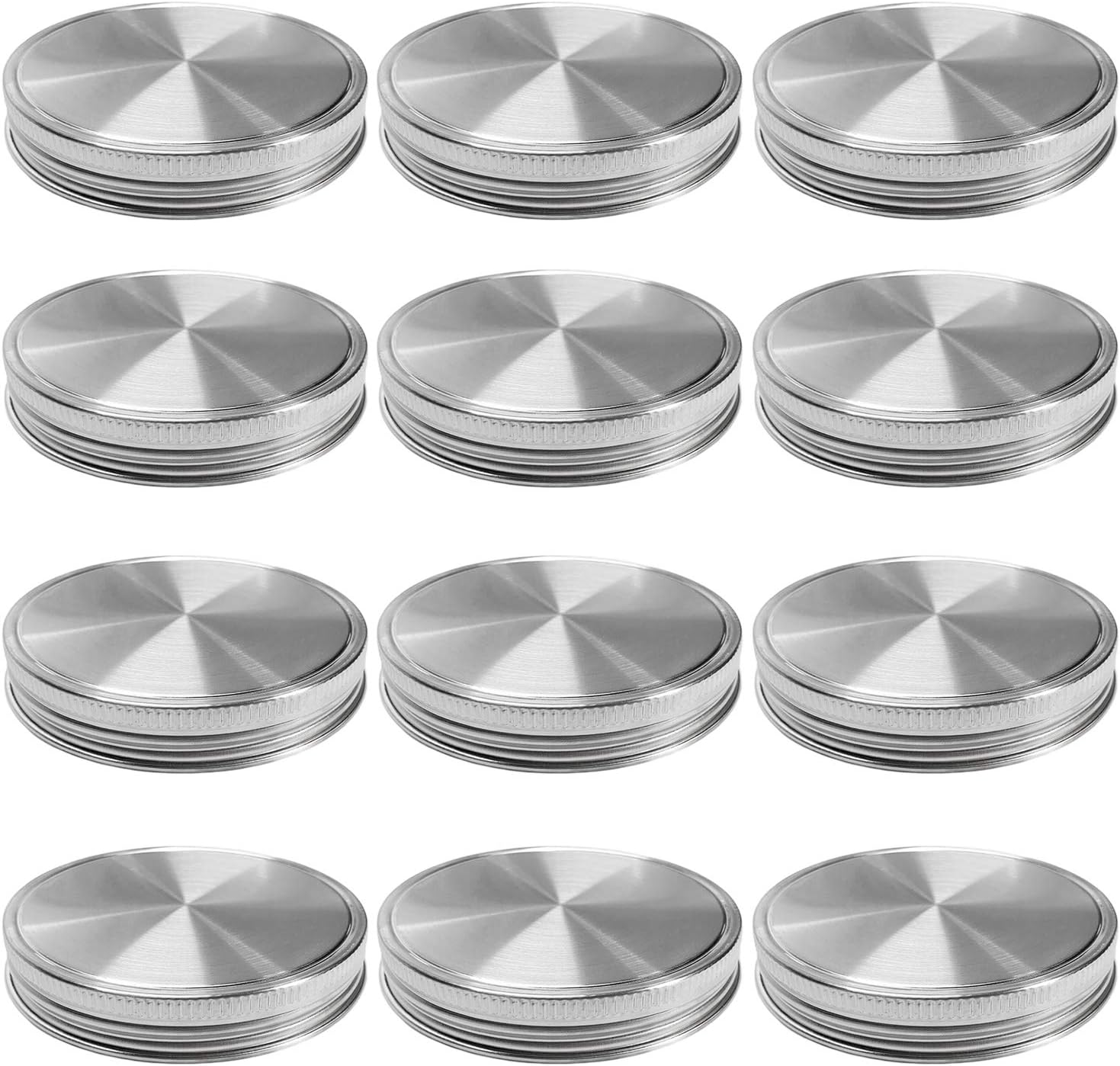 Tapas para tarros de acero inoxidable, tapas de almacenamiento con sellos de silicona para tarros de conserva de boca ancha, superficie pulida,