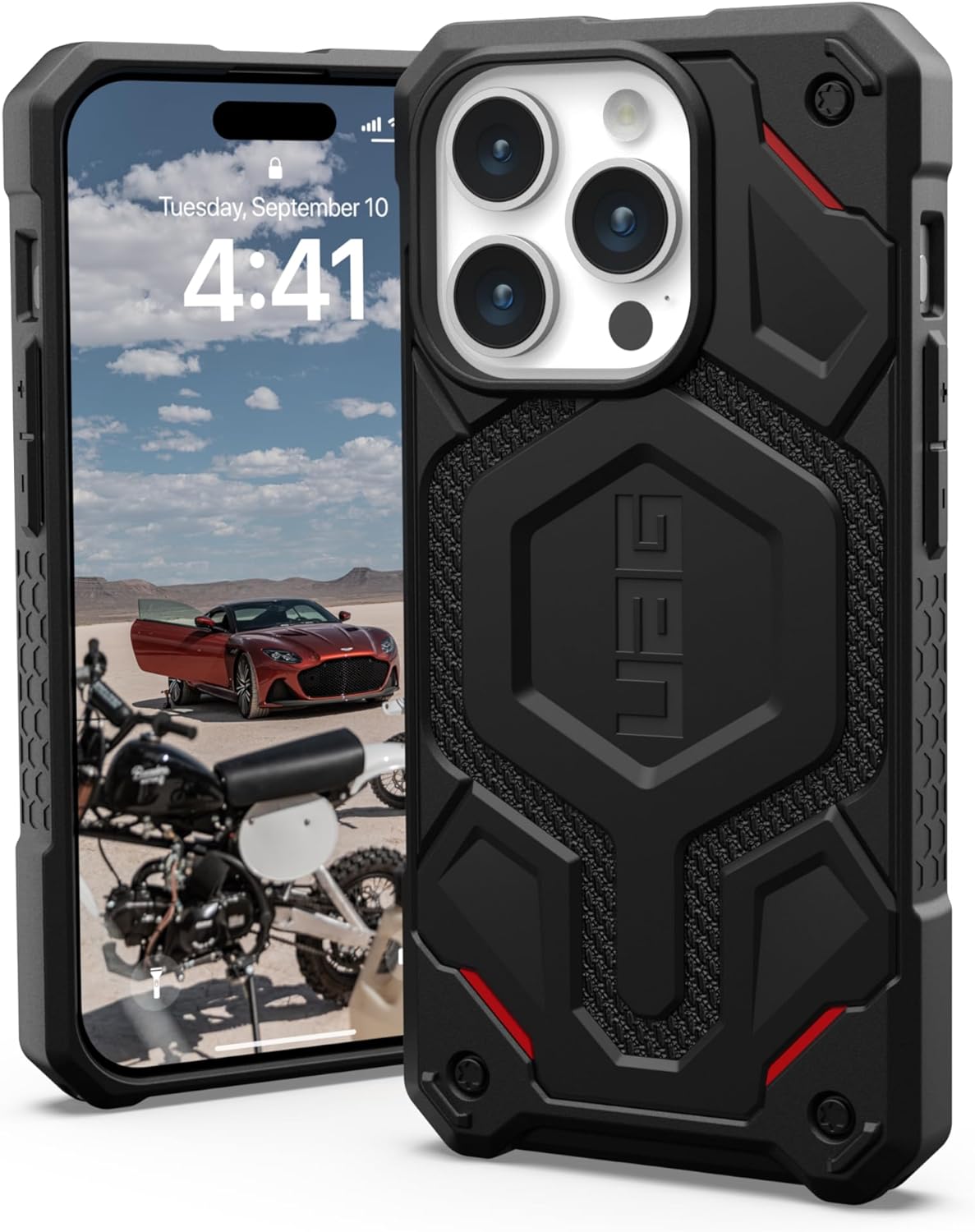 URBAN ARMOR GEAR UAG – Funda diseñada para iPhone 15 Pro Monarch Pro Kevlar negra de 6.1 pulgadas, compatible con MagSafe Bundle con U por UAG,