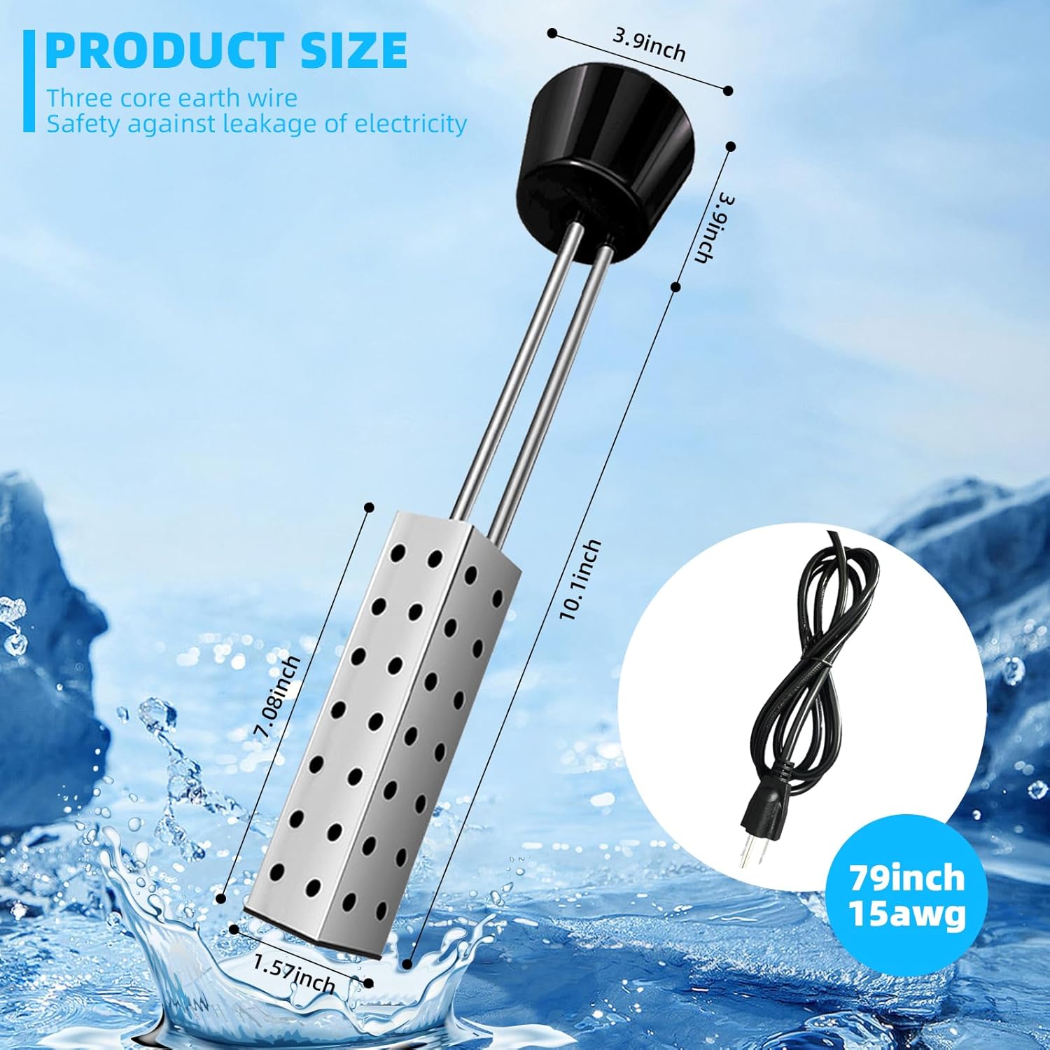 Calentador de agua de inmersión de 2000 W, diseñado para mini piscinas y bañeras inflables, calentador de piscina para piscina sobre el suelo y