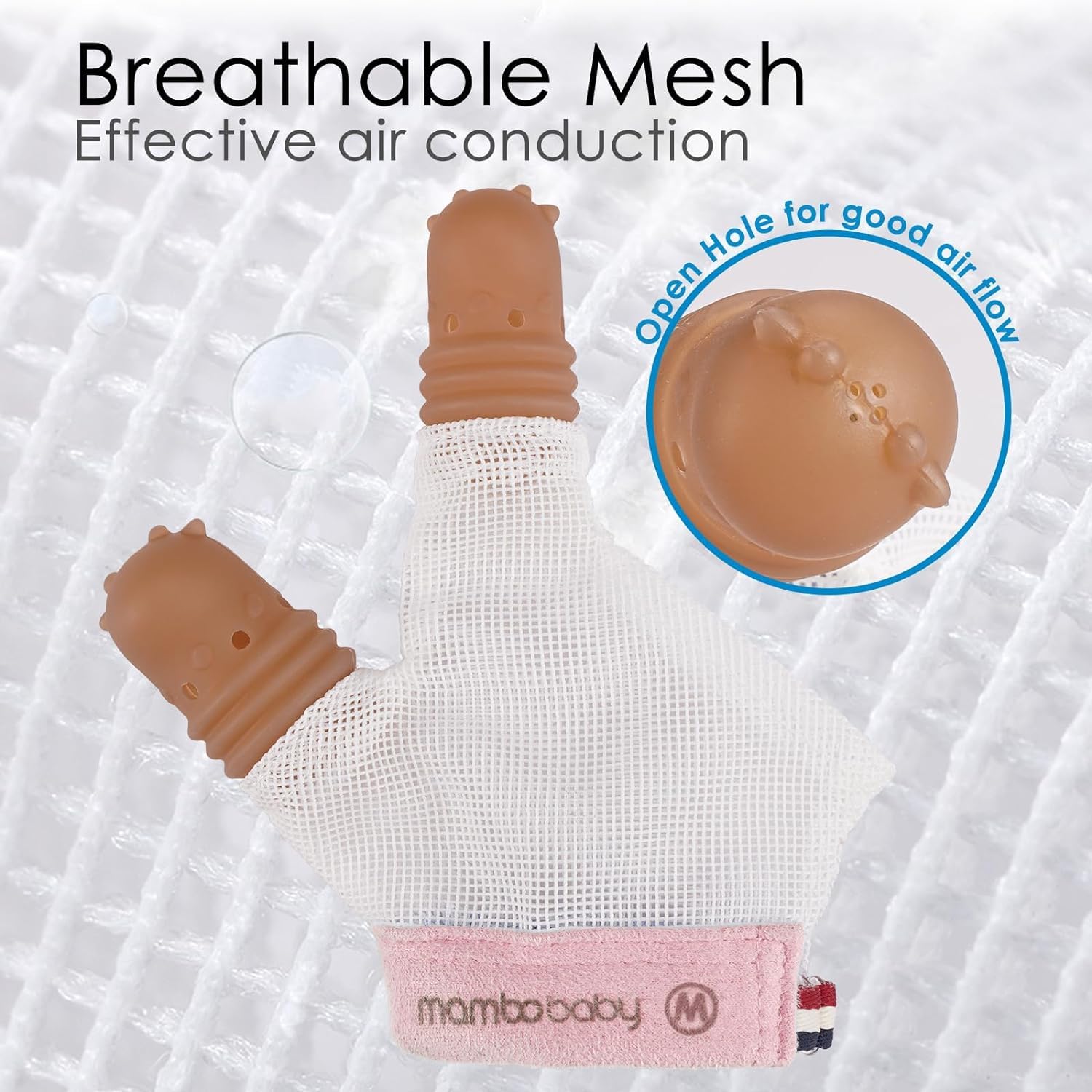 Elfzone Tope de succión de pulgar para niños de 1 a 2 años de edad, protector de dedos de silicona para chupar el pulgar con malla transpirable, kit