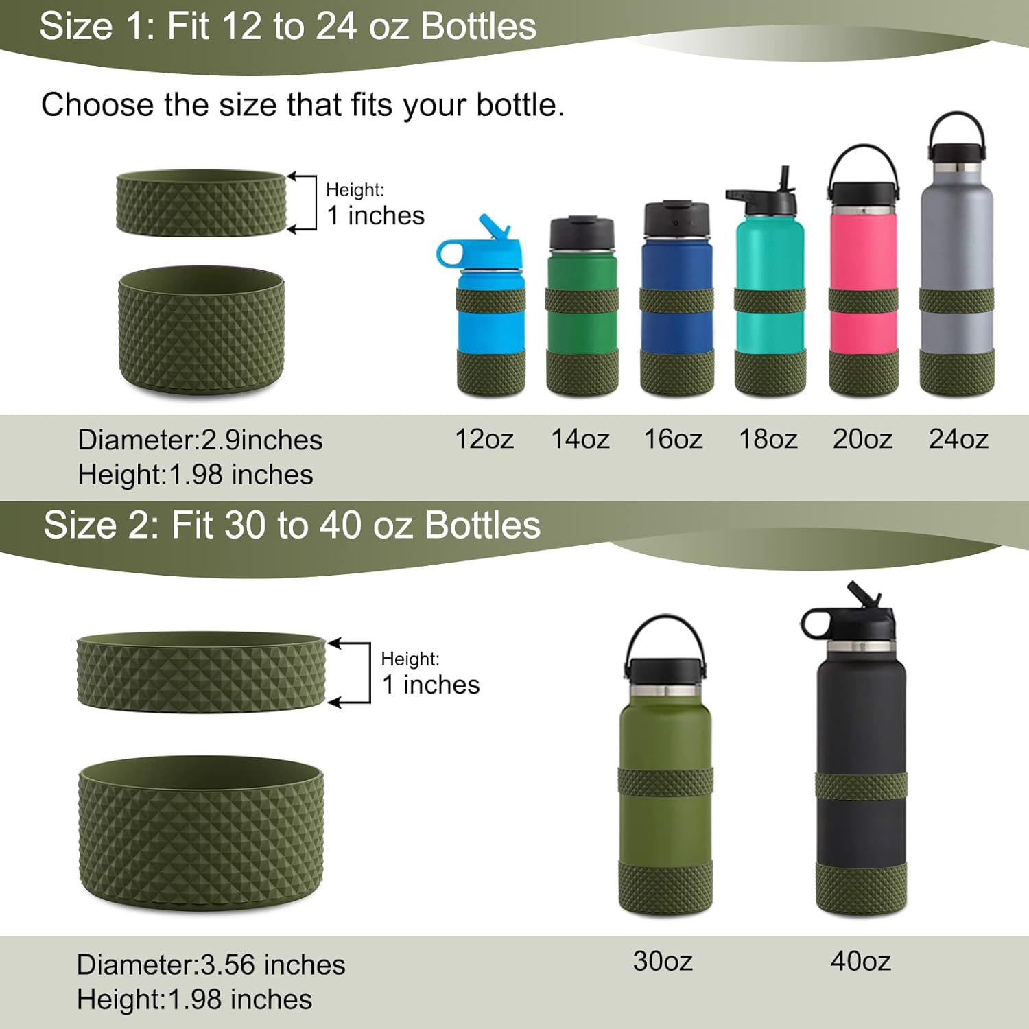 Funda para botella de agua, doble protección de silicona con textura de diamante, compatible con botella Hydro Sport de 12 a 40 onzas, funda