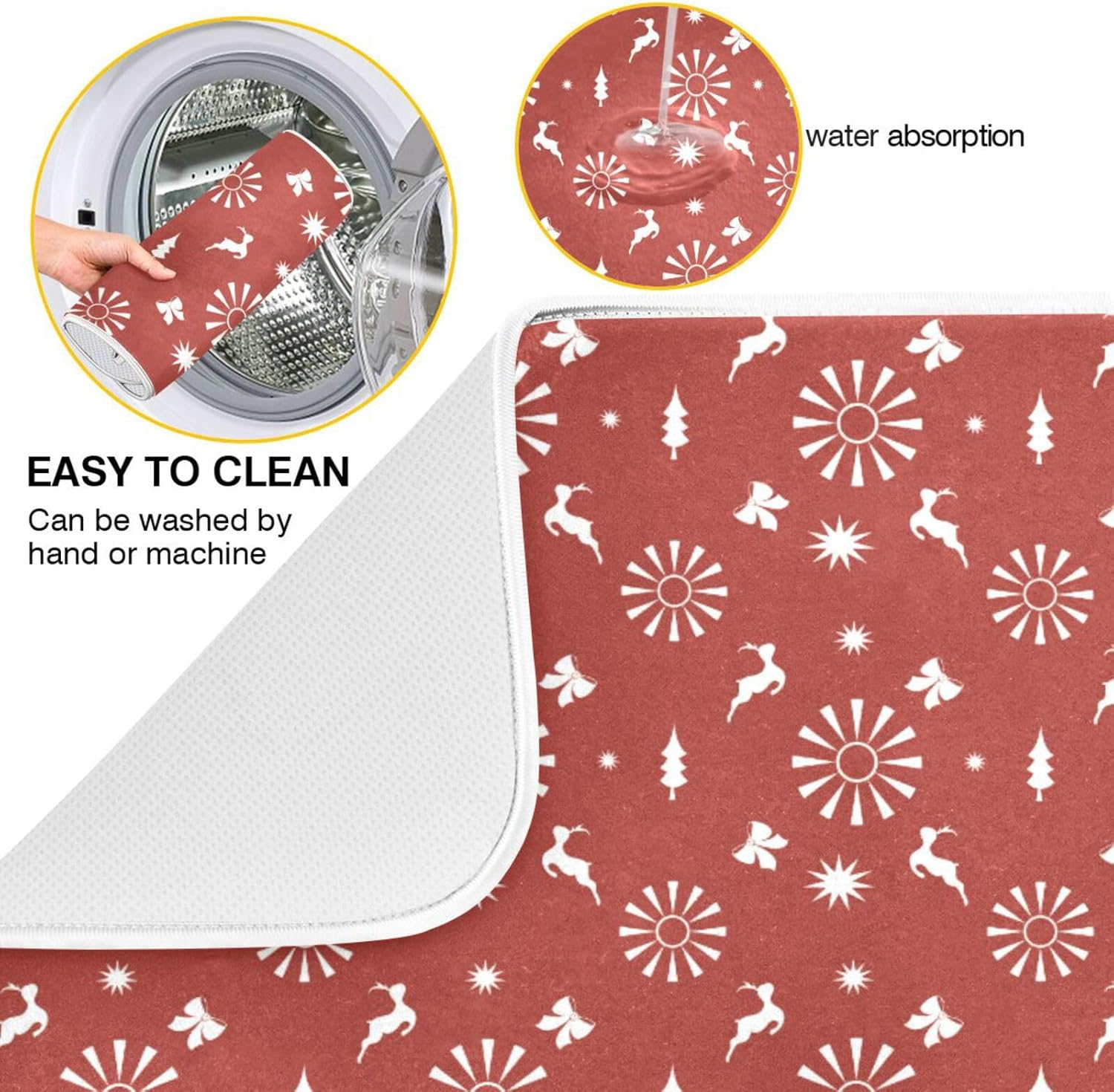 Graphic White Dish Drying Mat Washnable Absorbent Drying Rack Kitchen Counter Dish Drying Matts Tapete Para Cocina 16” x 18”
