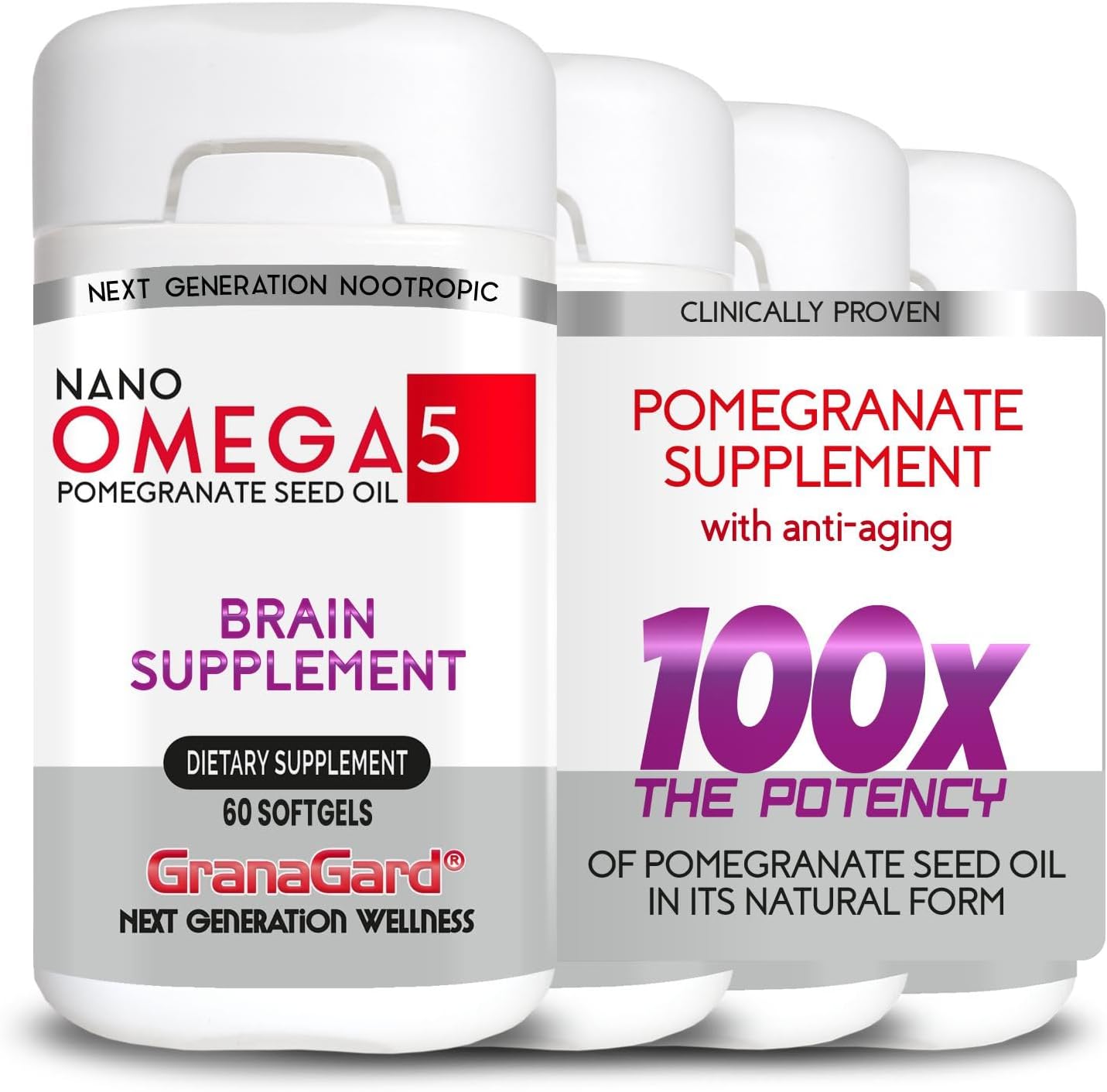 Granagard Suplementos cerebrales clínicamente probados (suministro de 4 meses) con antienvejecimiento, píldoras de memoria, suplemento de granada