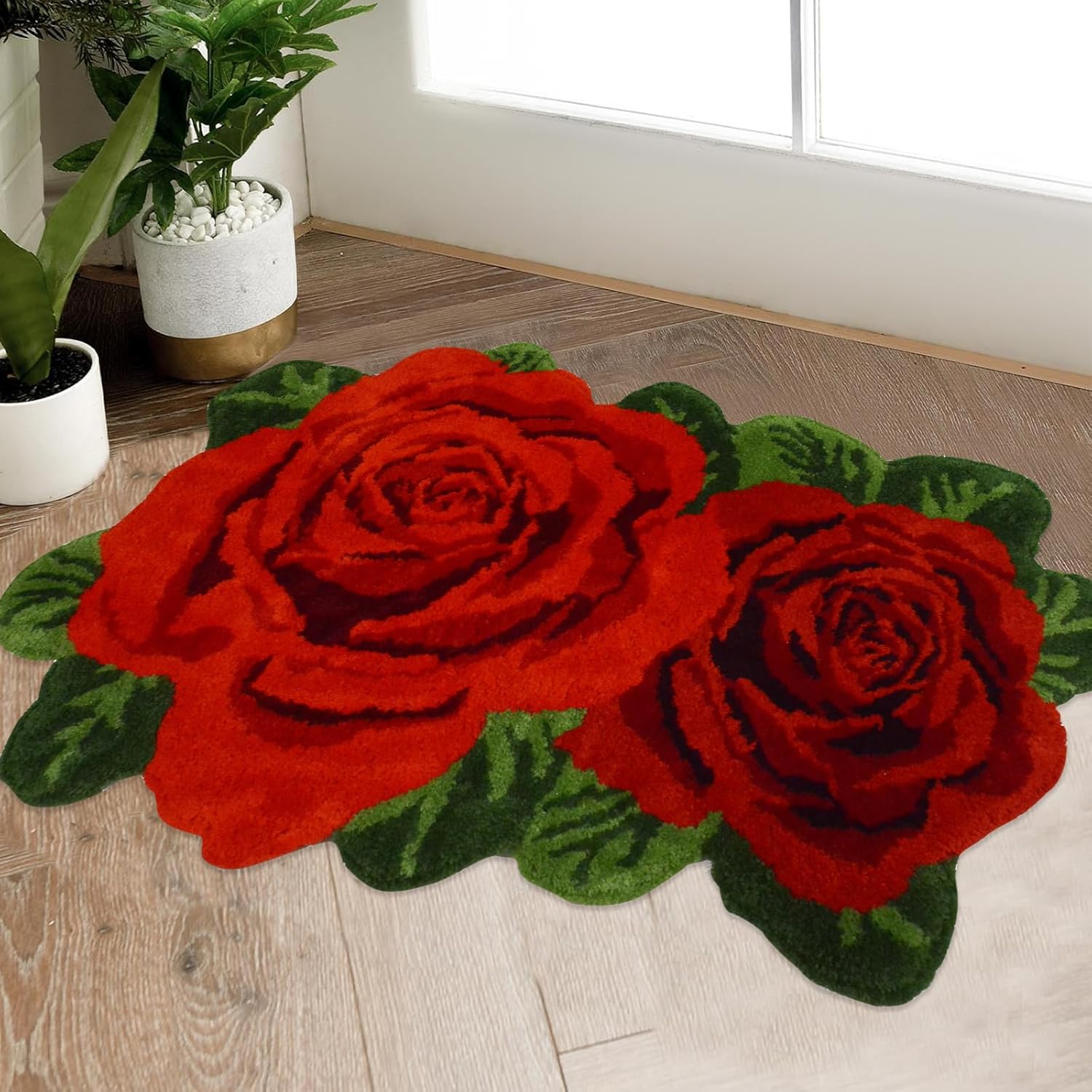 USTIDE Alfombra de baño rosa de 2 x 3, alfombra de baño roja con forma de flor, alfombra de felpa absorbente de agua para cocina, tocador, bañera,