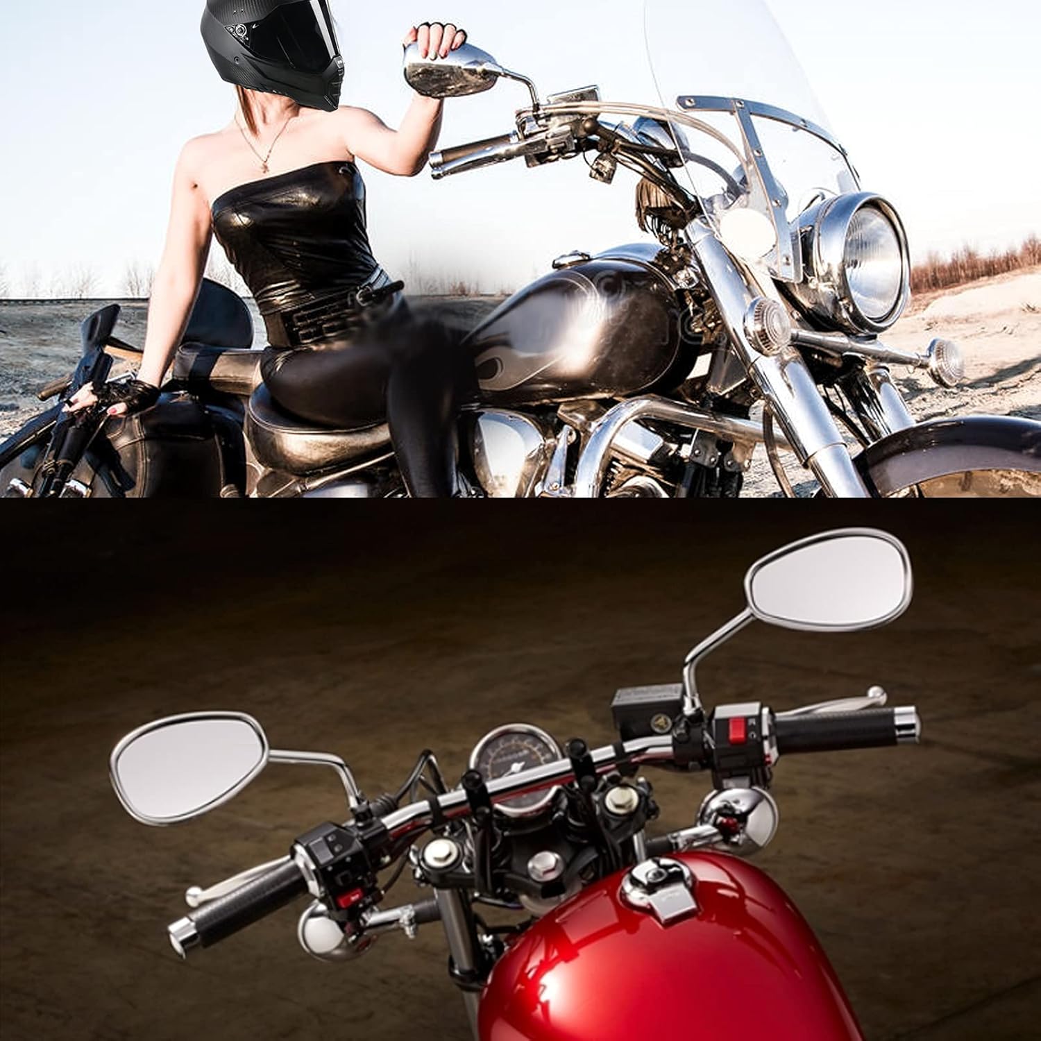 Espejos de motocicleta, universales de 0.315 in y 0.394 in, cromados, retrovisores laterales, barra de mango, barra de extremo, espejos de