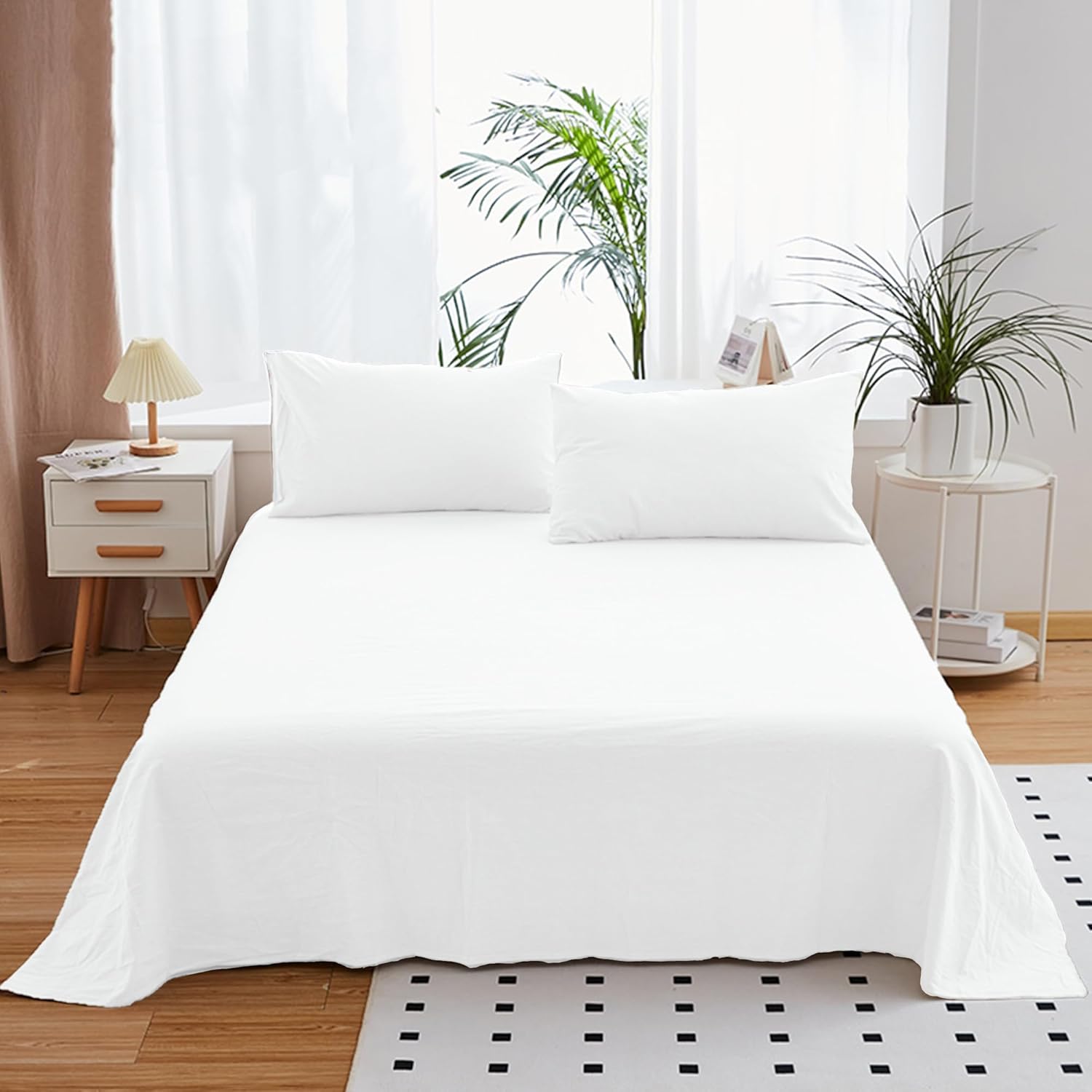 Juego de sábanas tamaño Queen, 4 piezas, sábanas y fundas de almohada, microfibra cepillada transpirable, juego de sábanas extra suaves con bolsillo