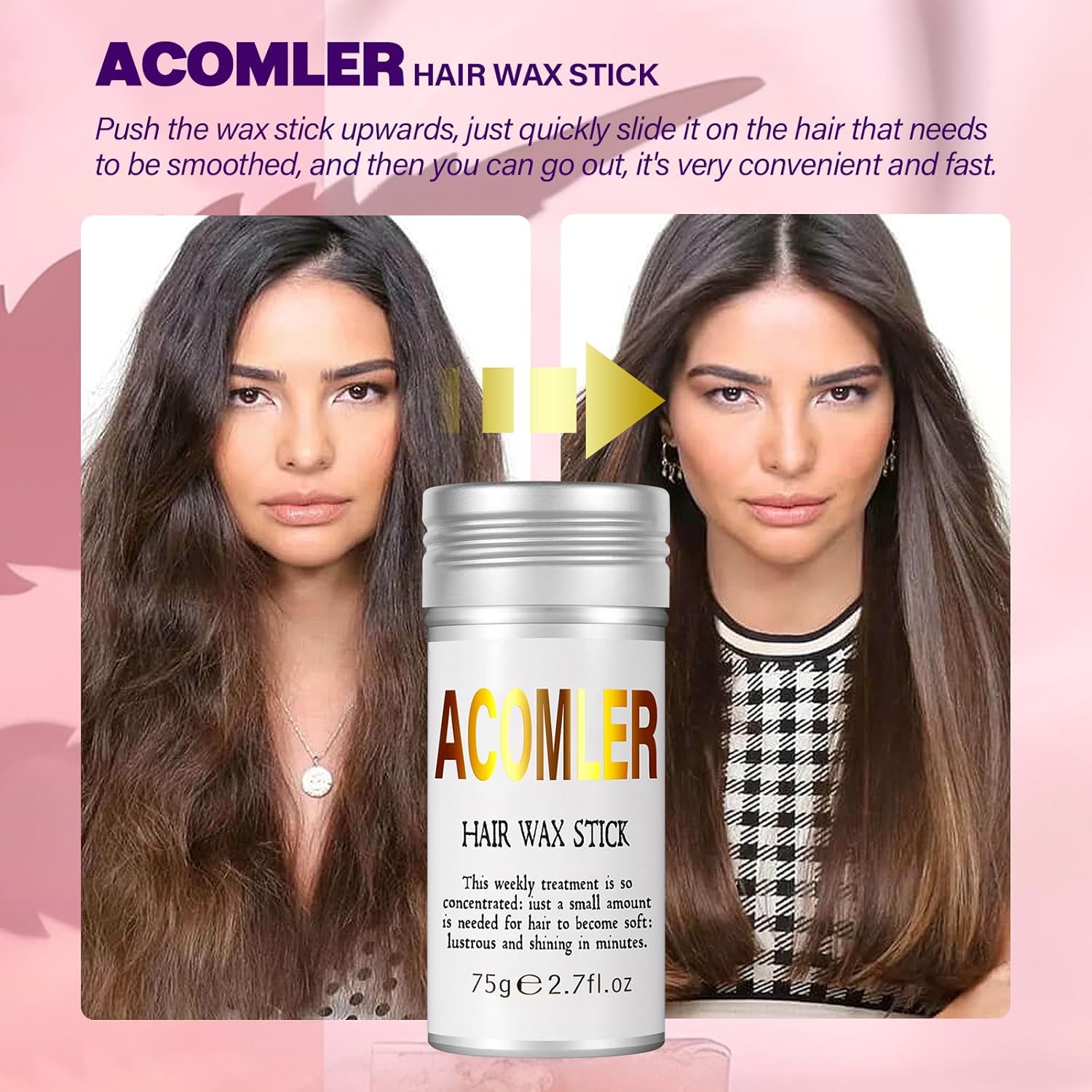Acomler Palo de cera para el cabello, cera para el cabello, cera para el cabello, domadora de cabello con vuelo, barra de pelo de espalda