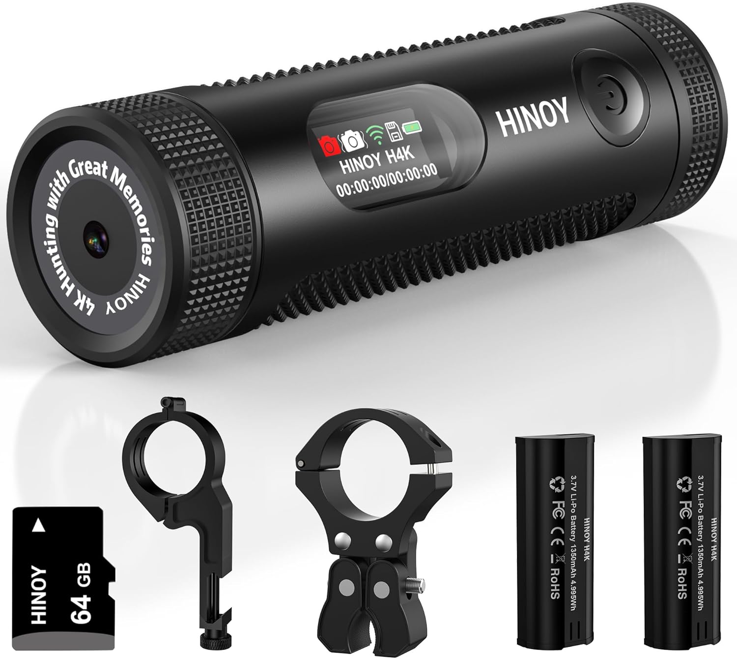 Kit profesional de cámara de acción de caza de video H4K, videocámara WiFi real 4K, grabación de 10H, cámara impermeable de 30M, 3 soportes de 64 GB