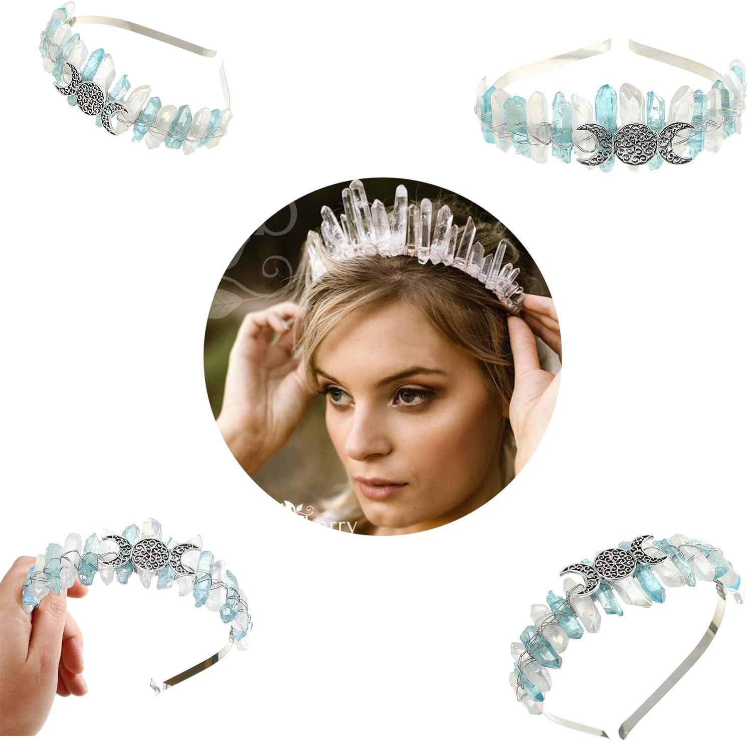 Aura Diadema de cristal crudo  Tiara de diamantes de imitación, accesorios para el pelo de sirena para mujer, fiesta, boda