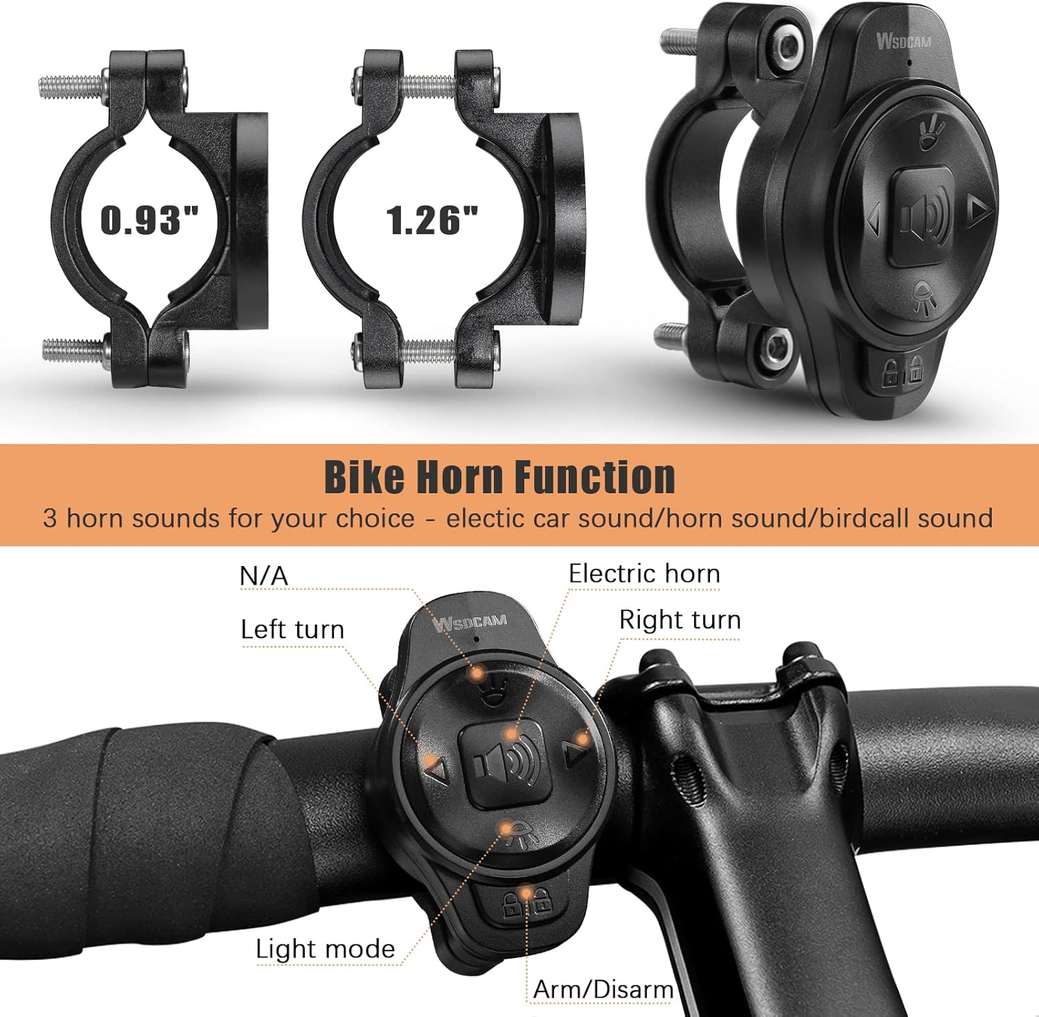 WSDCAM Luz trasera inteligente para bicicleta con señales de giro y luz de freno, bocina de alarma de bicicleta con control remoto, encendidoapagado