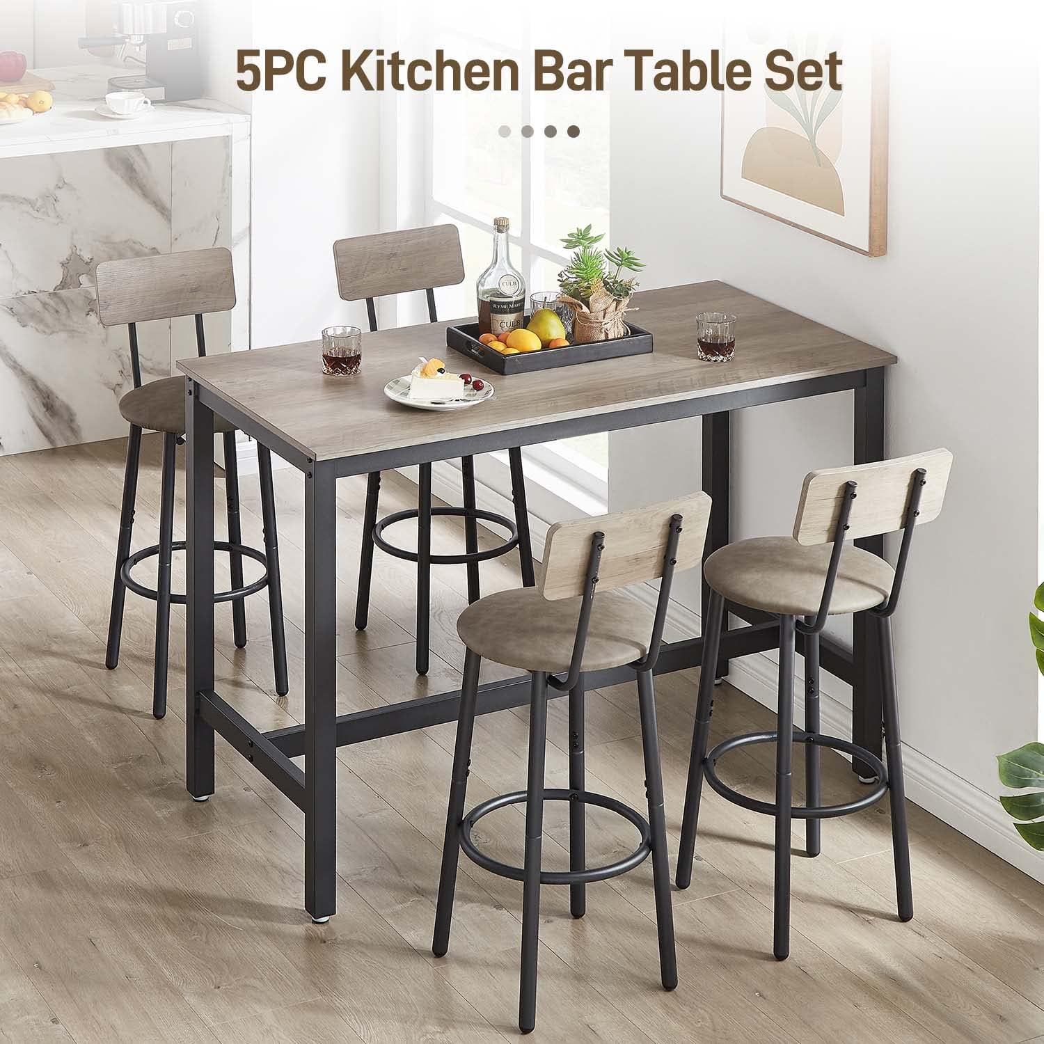 IINE’a Juego de mesa de comedor de 5 piezas, mesa de bar y sillas, mesa de bar de cocina con taburetes para 4, mesa rectangular de pub bistró y