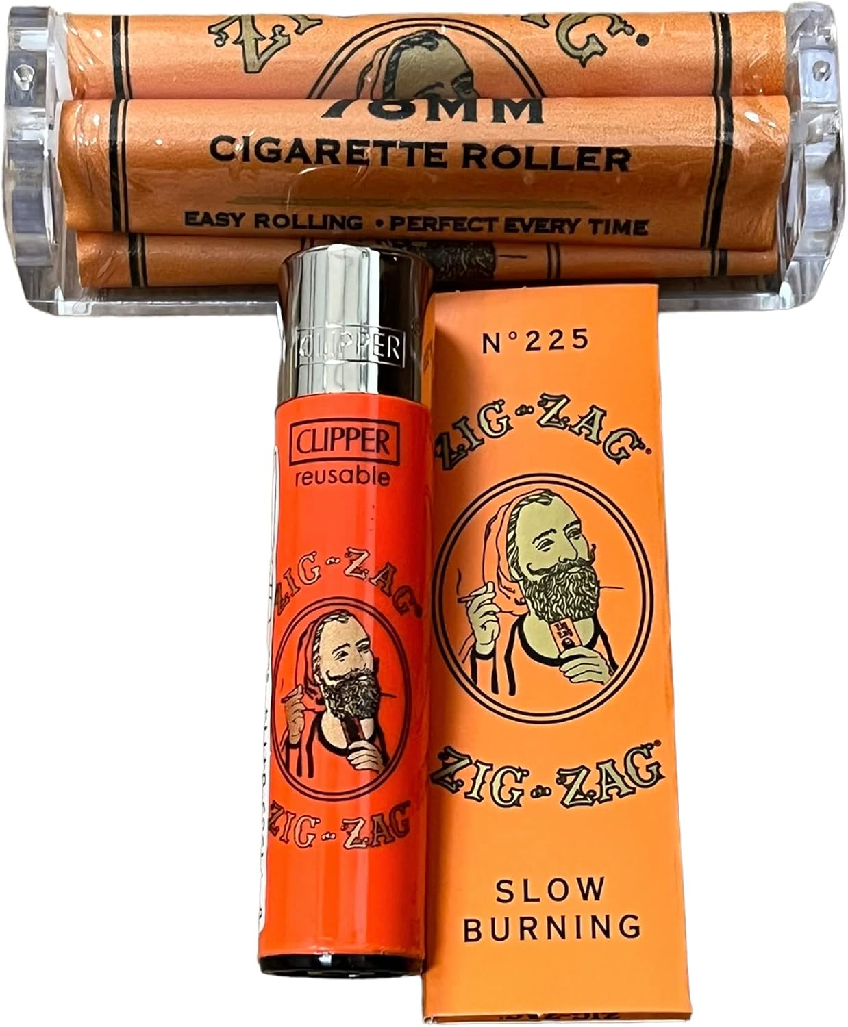 Zig Zag – Papel rodante de 1 14 naranja + encendedor de cortaúñas + máquina rodante de 3.071in + tarjeta de cuchara RSV