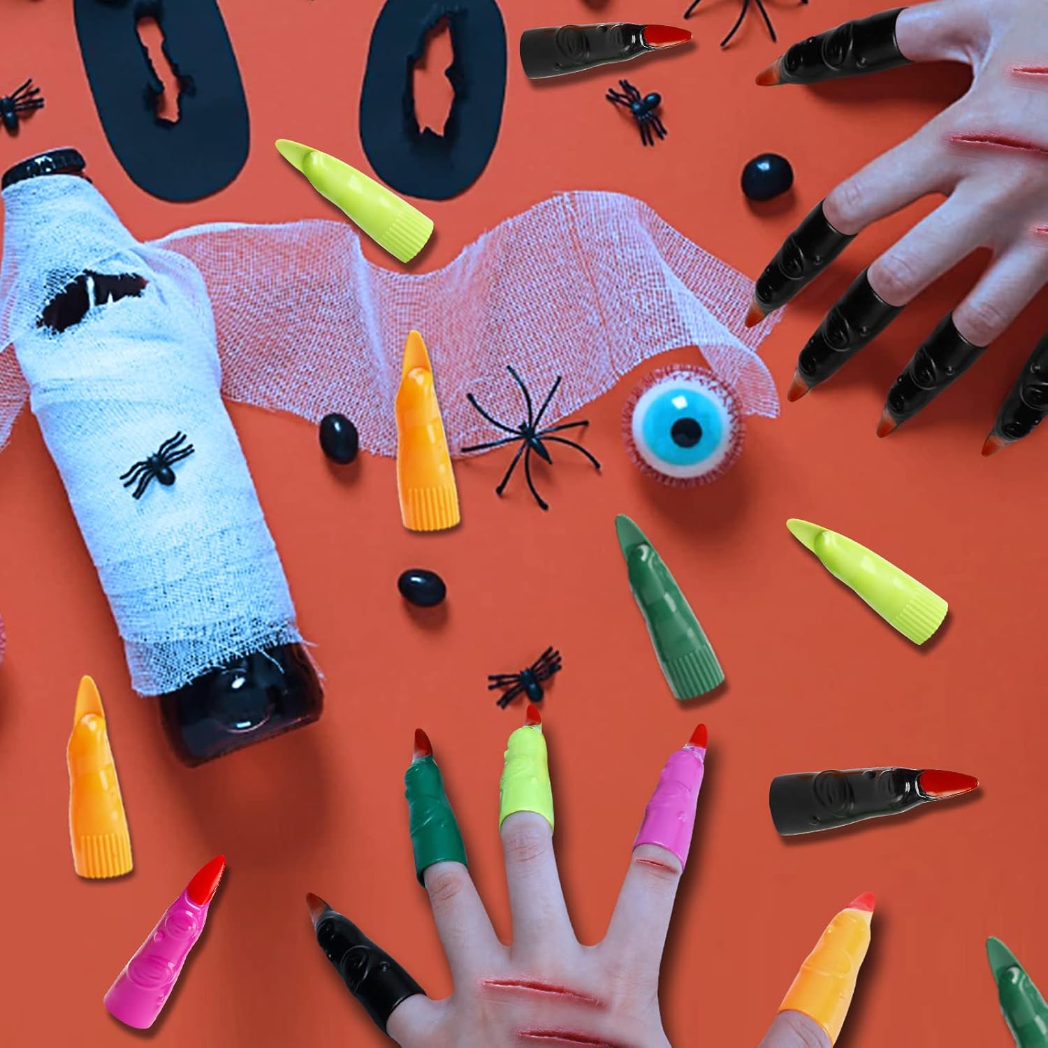 30 dedos de bruja falsos de plástico, coloridos para niños, para leer Halloween, dedos de bruja para fiesta, cosplay, accesorio de disfraz de 5