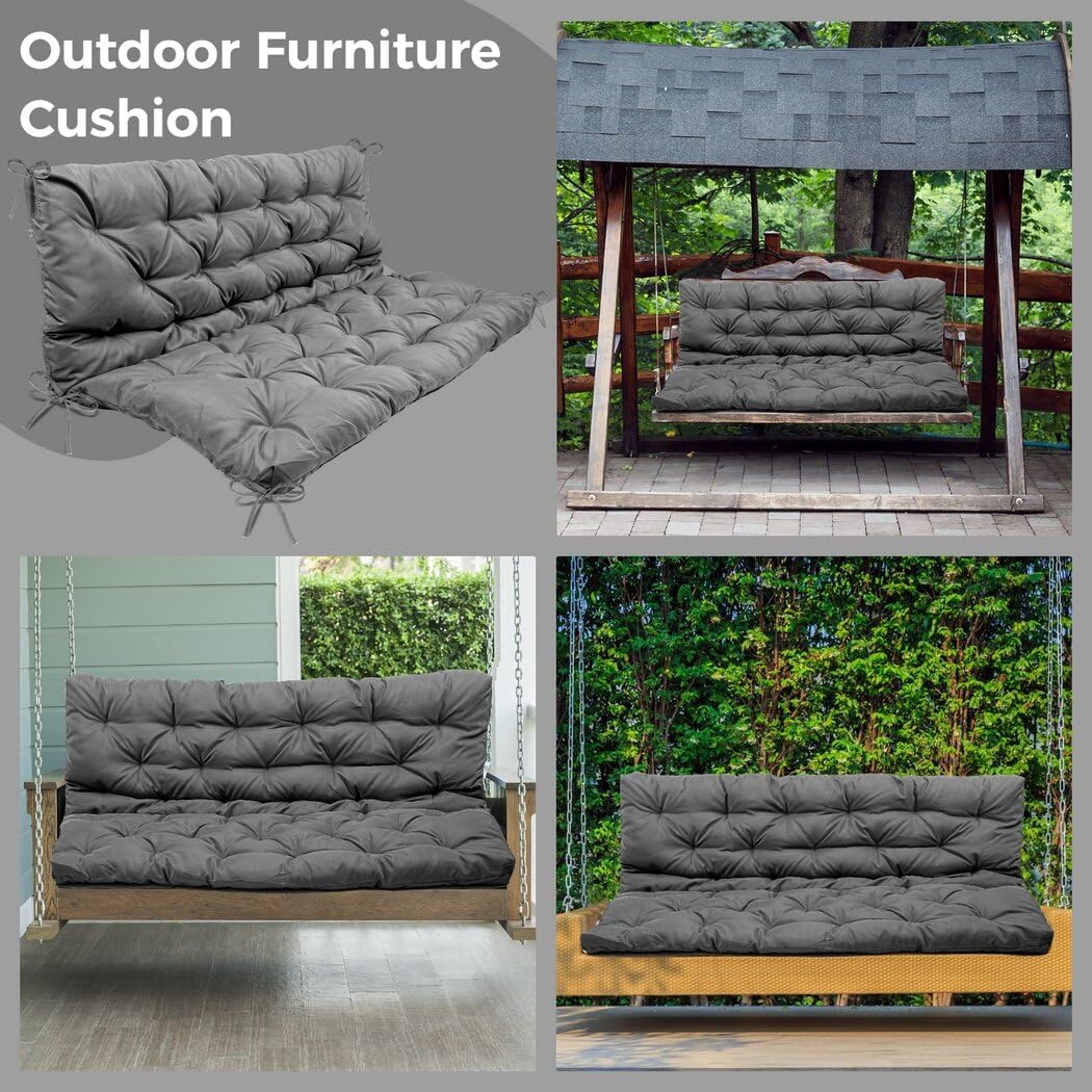 Cojín de repuesto para columpio, cojín de banco exterior con respaldo, cojín de 2 a 3 plazas con 8 lazos para muebles de exterior, cojín de jardín