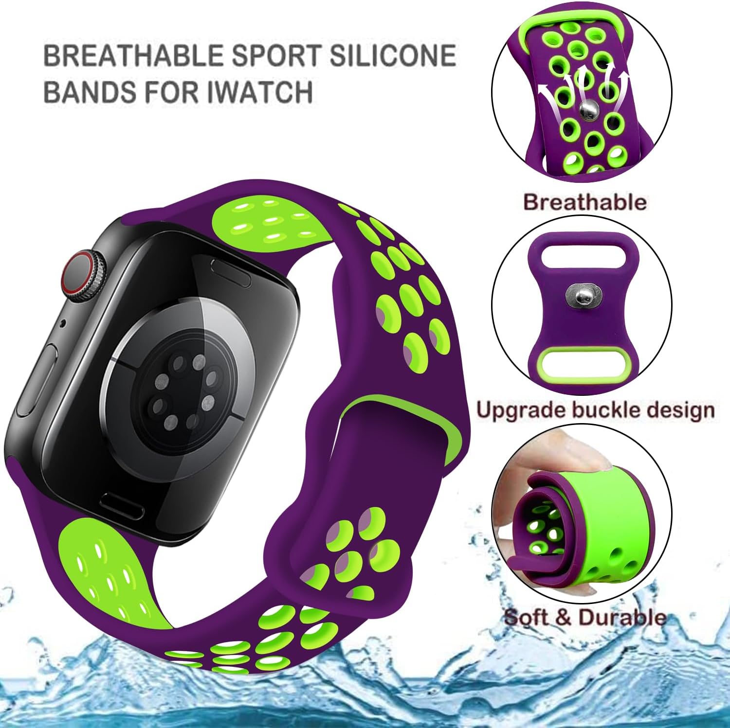 Compatible con Apple Watch Band de 1.929 in 1.772 in 1.732 in 1.654 in 1.614 in 1.575 in 1.496 in, correa deportiva de silicona transpirable de