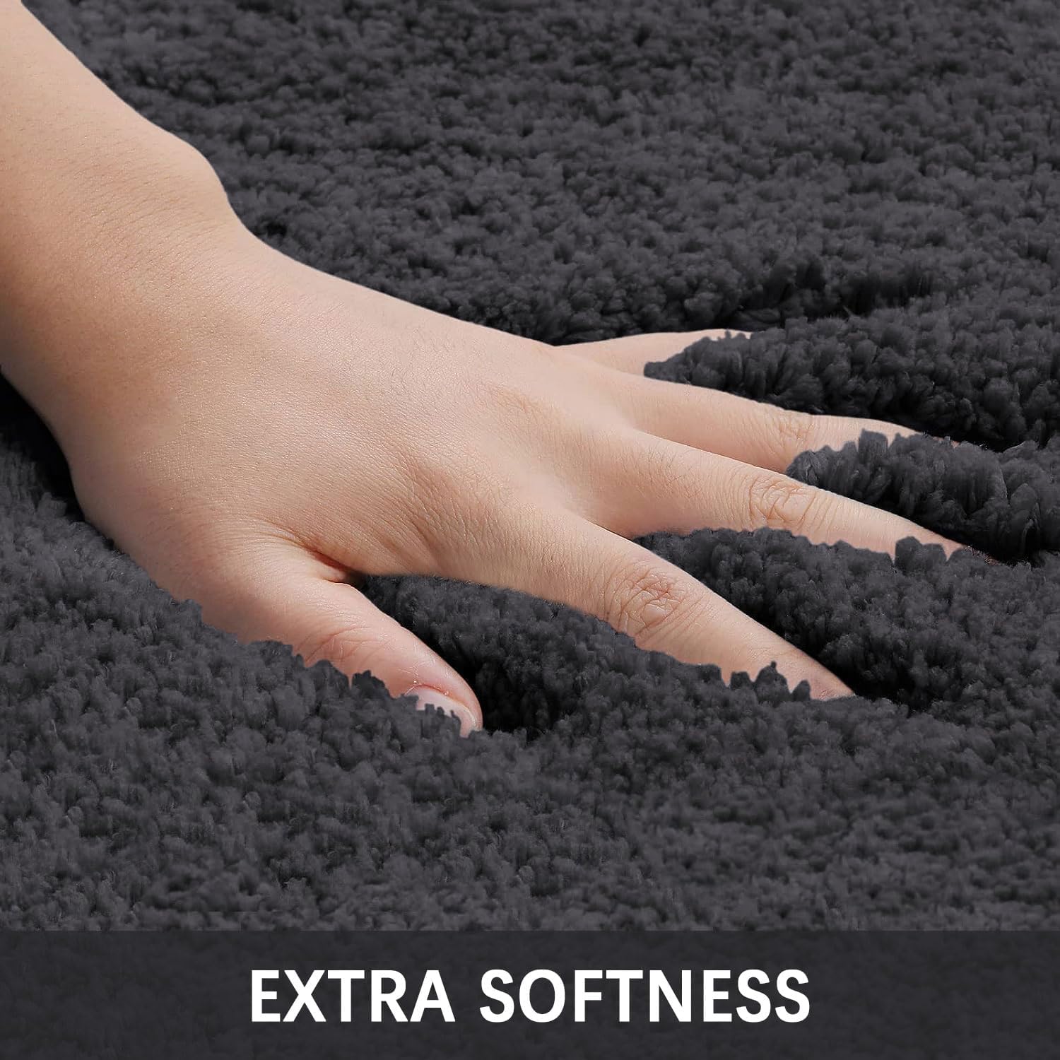 Buganda Tapete de microfibra para baño (24 x 20 pulgadas, gris carbón) lanudo suave y absorbente, antideslizante, de felpa gruesa, lavable a