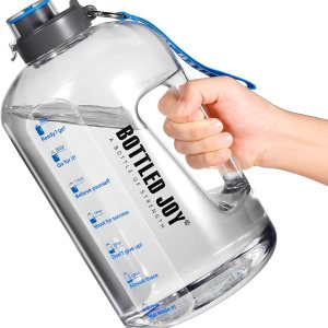 Botella de agua con marcas de tiempo, botella de agua deportiva de 1 galón con asa a prueba de fugas, reutilizable y sin BPA, tapa abatible con Botella de agua con marcas de tiempo, botella de agua deportiva de 1 galón con asa a prueba de fugas, reutilizable y sin BPA, tapa abatible con