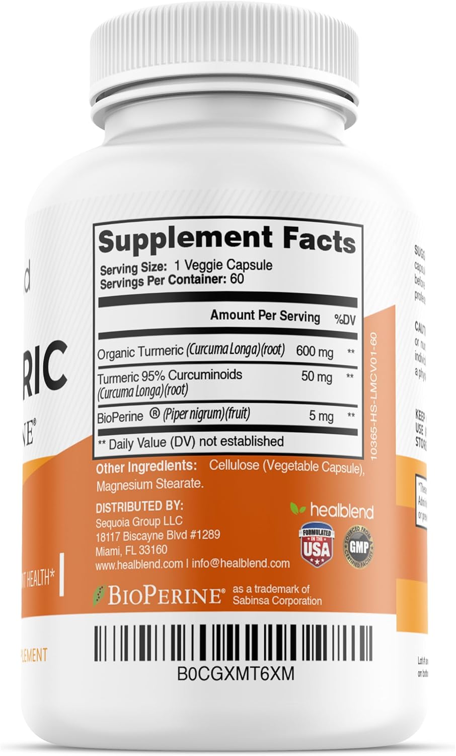 Curcumina de cúrcuma orgánica con BioPerine  95% curcuminoides estandarizados y extracto de pimienta negra  Suplemento de apoyo articular con