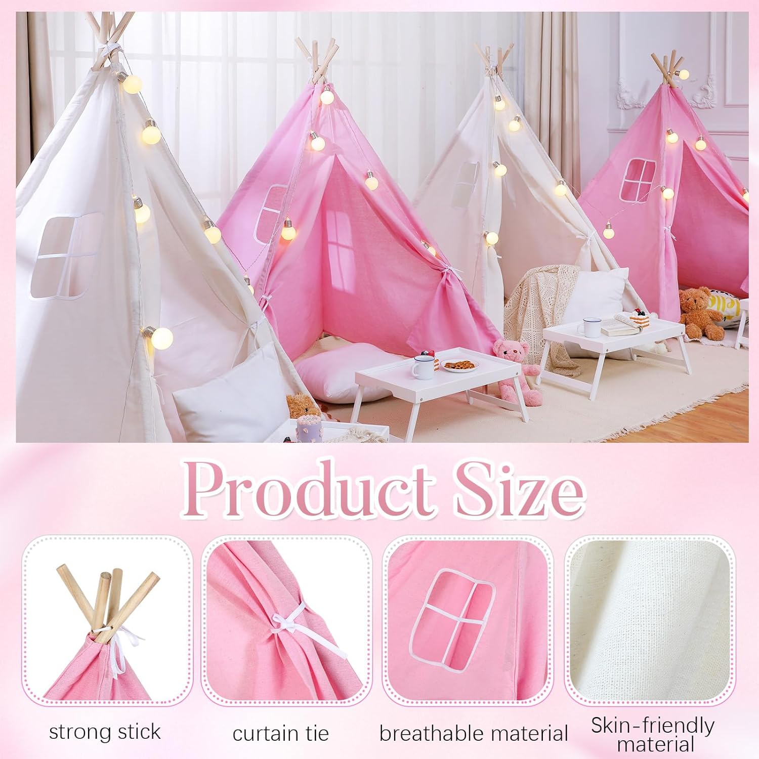 Paquete de 4 tiendas de campaña tipi para niños, tienda de campaña Tipi para niños y niñas, para interiores y exteriores, tiendas de campaña