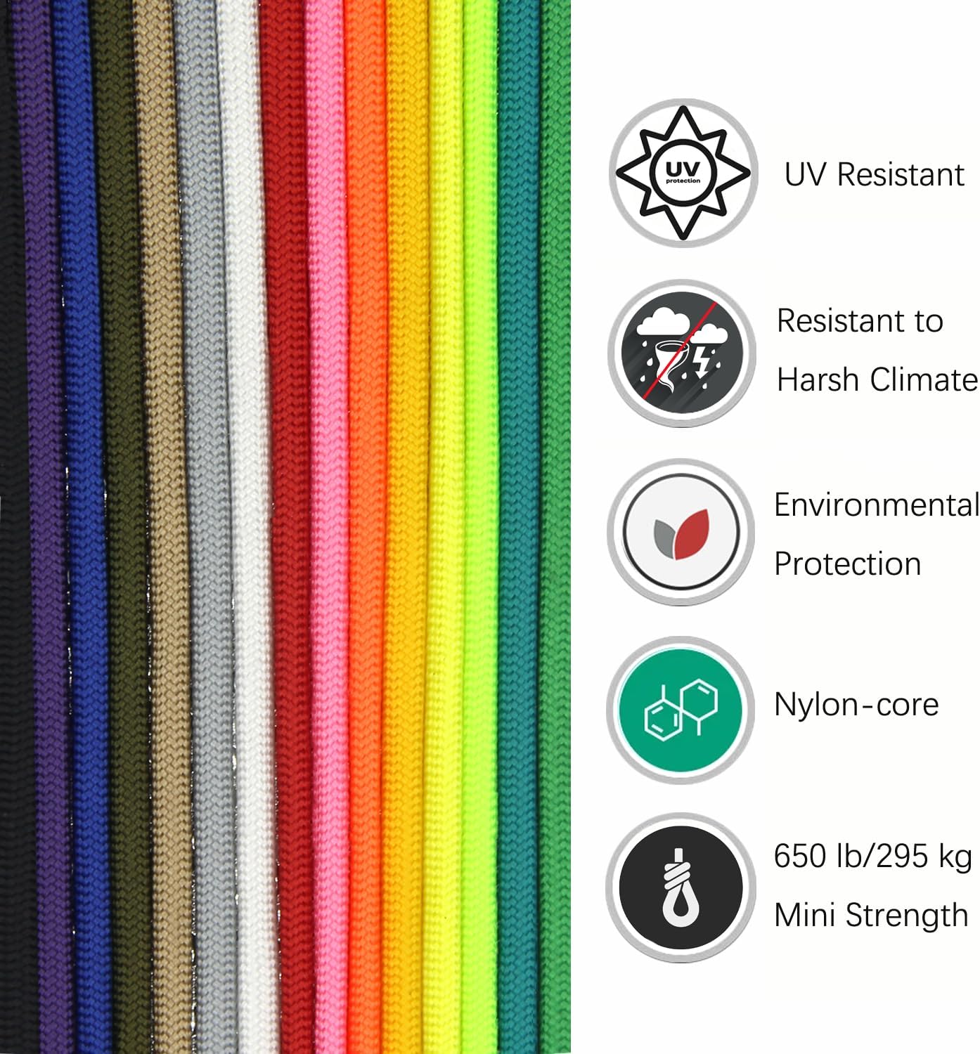 CAPARK Cuerda de paracaídas de 9 hebras de 650 libras de 0.157 in, cuerda de paracaídas de supervivencia resistente de 100 pies, tipo III-IV, para
