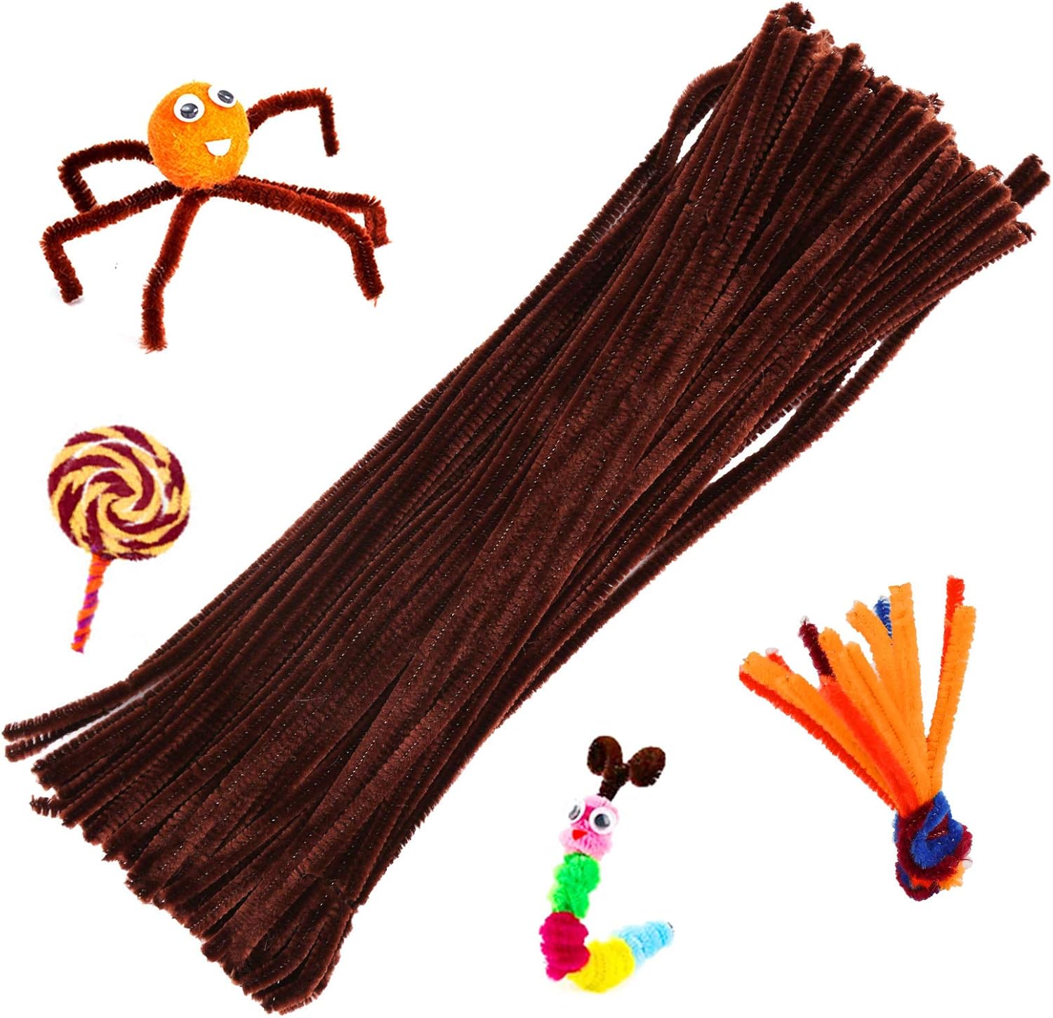 Juego de 100 limpiapipas de chenilla, de color sólido, para limpiar tuberías, manualidades, manualidades, decoración, tallos de felpilla (marrón)