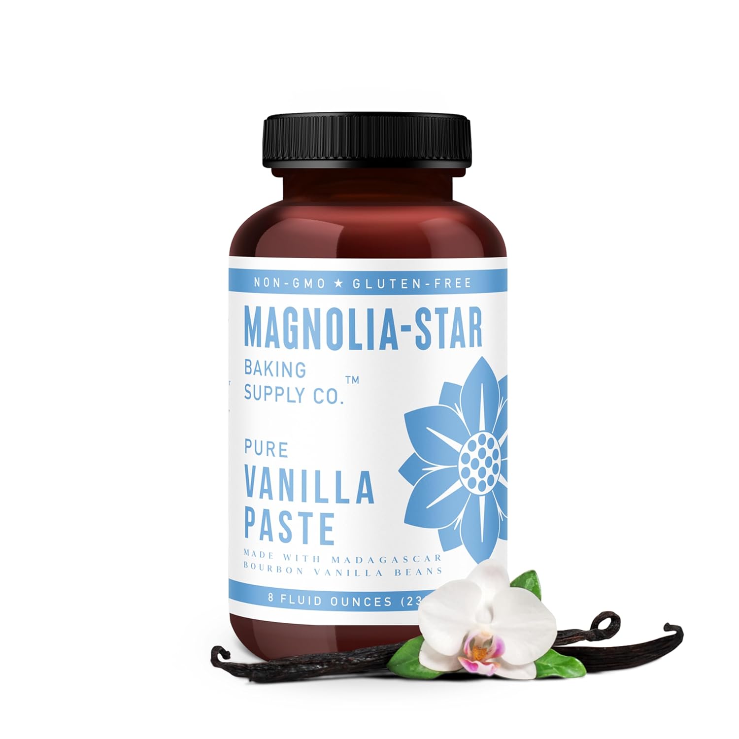 Magnolia-Star Pasta de vainilla, botella de 8 onzas, hecha con agave orgánico, polvo de vainilla en polvo y extracto de vainilla puro de doble