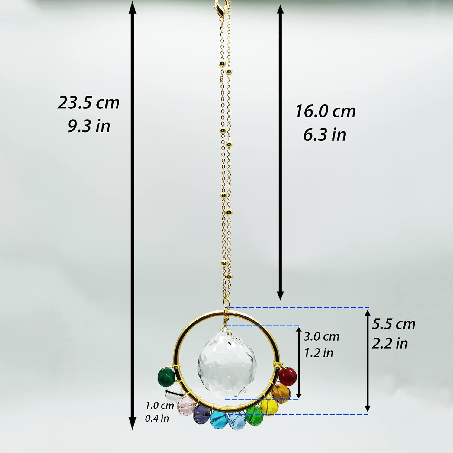 SPANSEE Atrapasoles manchados para ventana, adorno hecho a mano con cuentas de colores, colgante de bola de cristal de 1.181 in, fabricante de arco