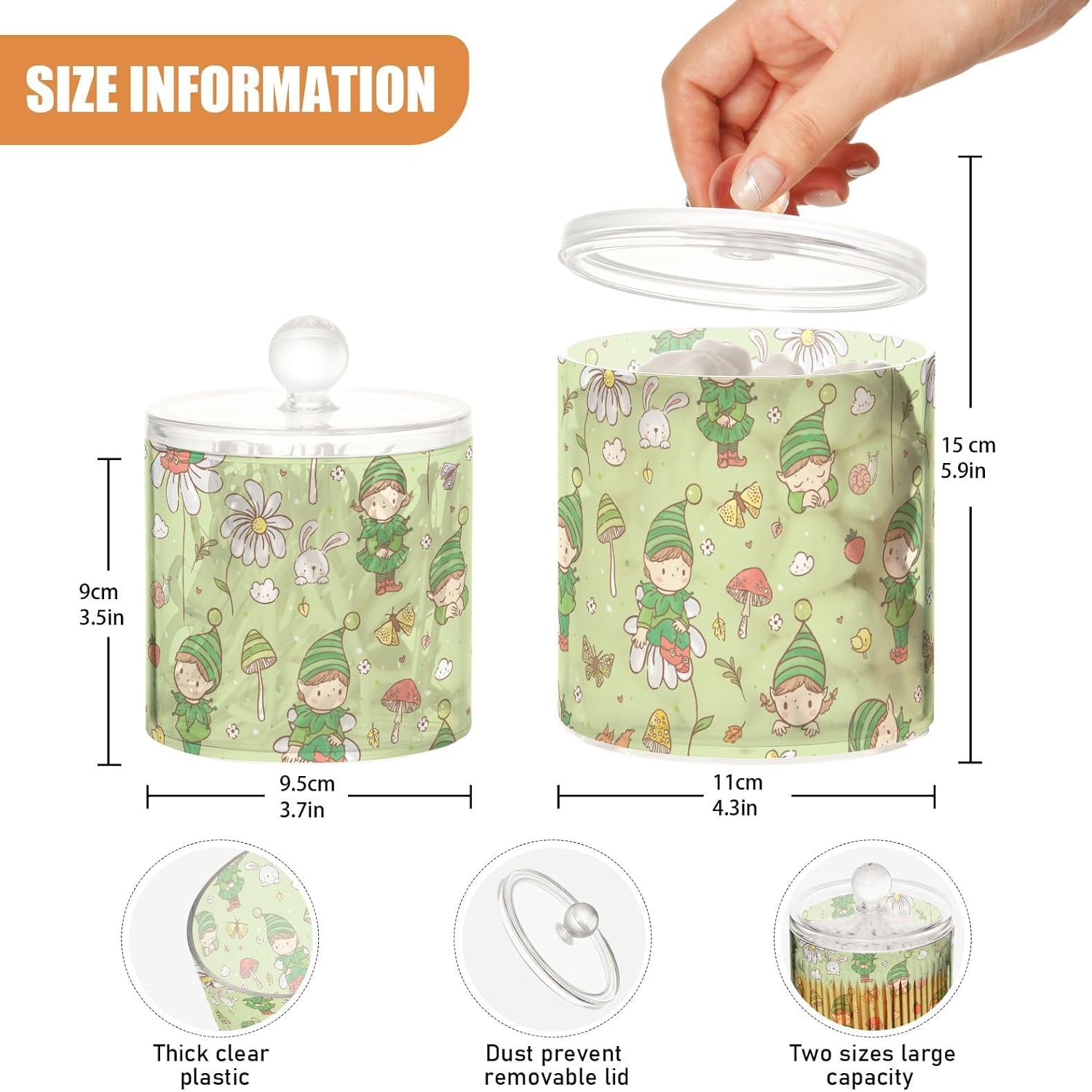 Elf Jars with Lids Plastic Jars Bathroom Containers Canister Jar Cotton Pad Dispenser for Dorm Room Essentials for College Students Girls