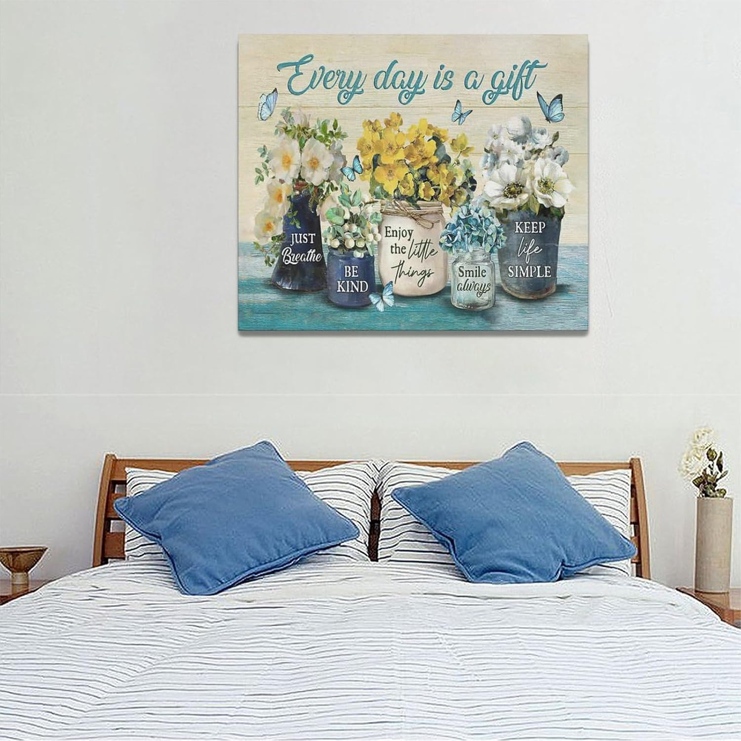 Decoración de pared con diseño de flores de granja para baño, arte de pared Every Day Is A Gift con diseño de mariposas amarillas, imágenes
